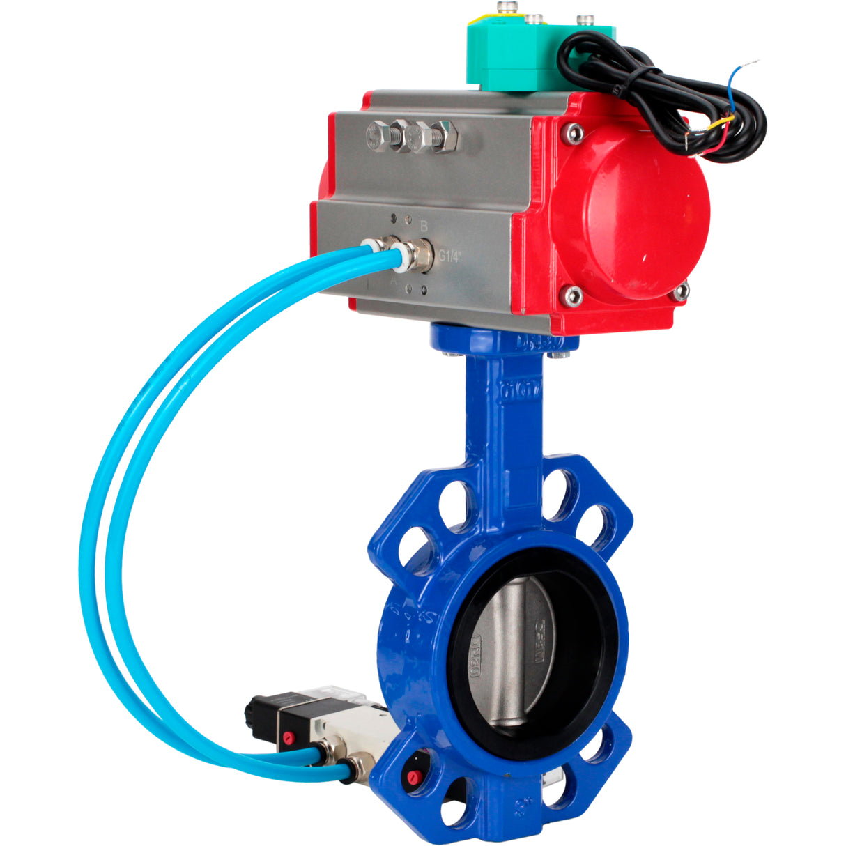 Water Butterfly Valve Elephant WBV1432E-2W-Fb-H DN40-300 16 bar body - GGG50 cast iron, disc - 316L stainless steel, seal - EPDM, with pneumatic actuator PA-DA-XXX, pneumatic distributor 4V320-10 220V and ALS200D magnetic switch