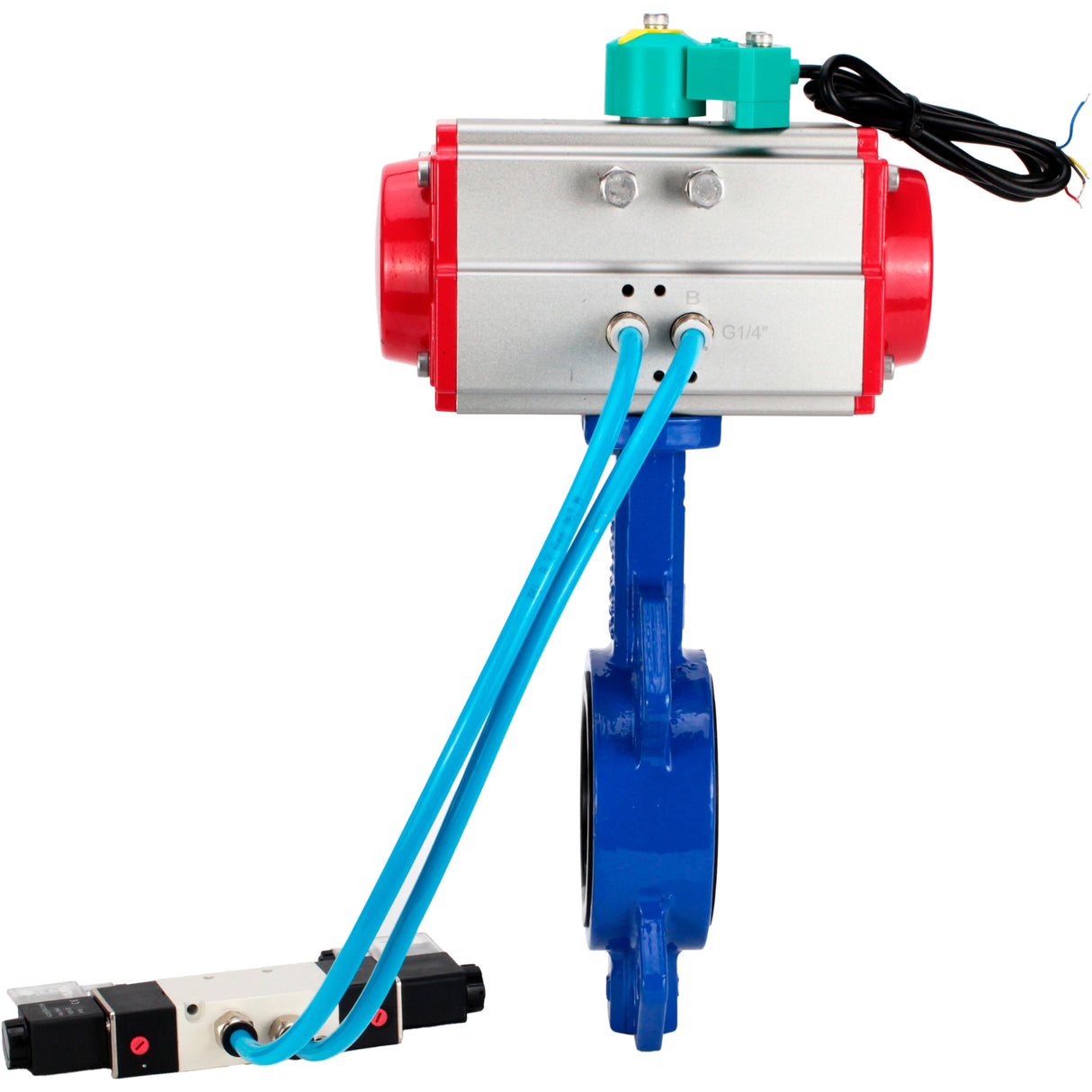 Water Butterfly Valve Elephant WBV1432E-2W-Fb-H DN40-300 16 bar body - GGG50 cast iron, disc - 316L stainless steel, seal - EPDM, with pneumatic actuator PA-DA-XXX, pneumatic distributor 4V320-10 220V and ALS200D magnetic switch