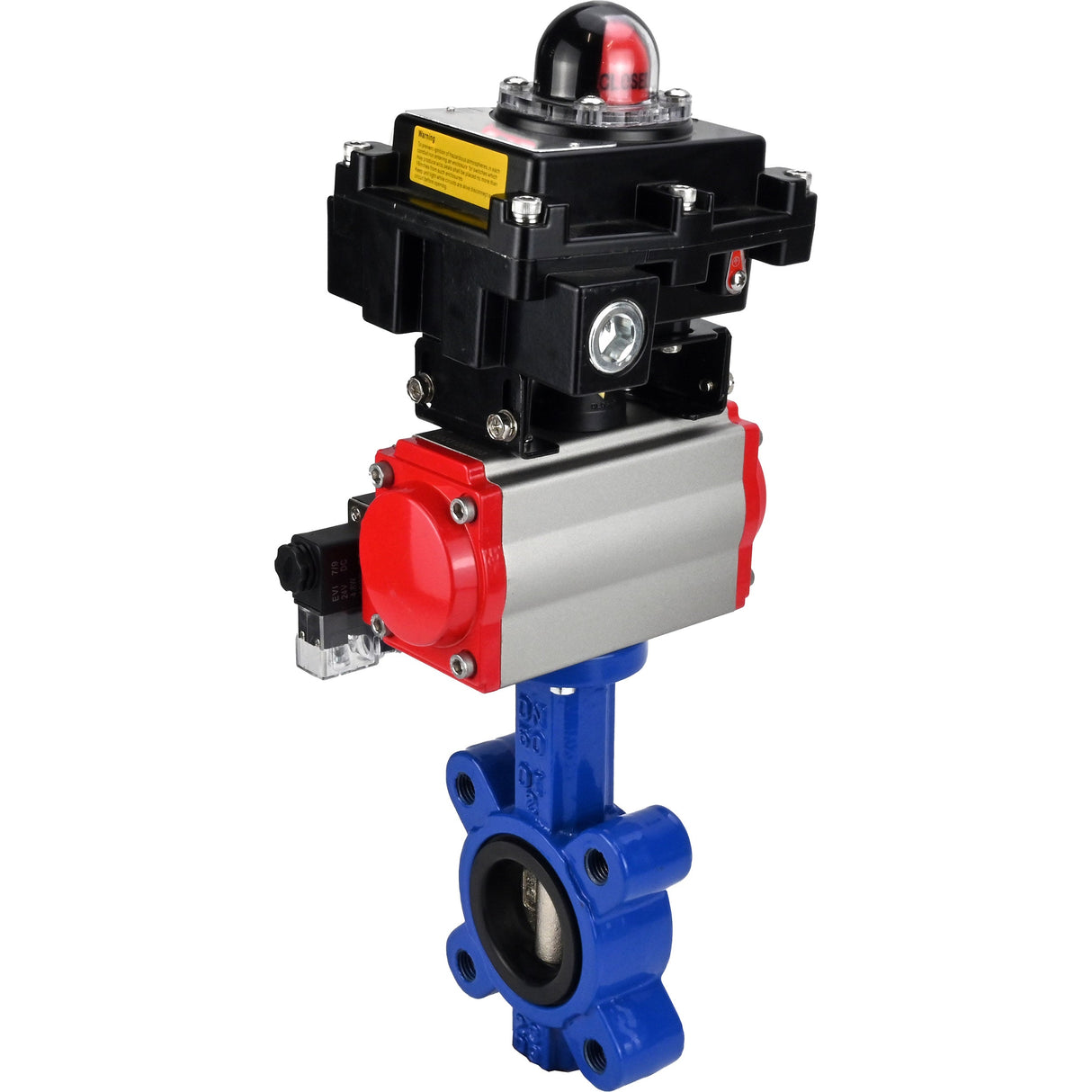 Water Butterfly Valve Elephant WBV1616N-2W-Fb-H, body material - cast iron QT450, disk material - cast iron QT450, seal - NBR, pneumatic actuator PA-SA with return springs, 4M310-08 NAMUR 24V, LSU APL-410N EX