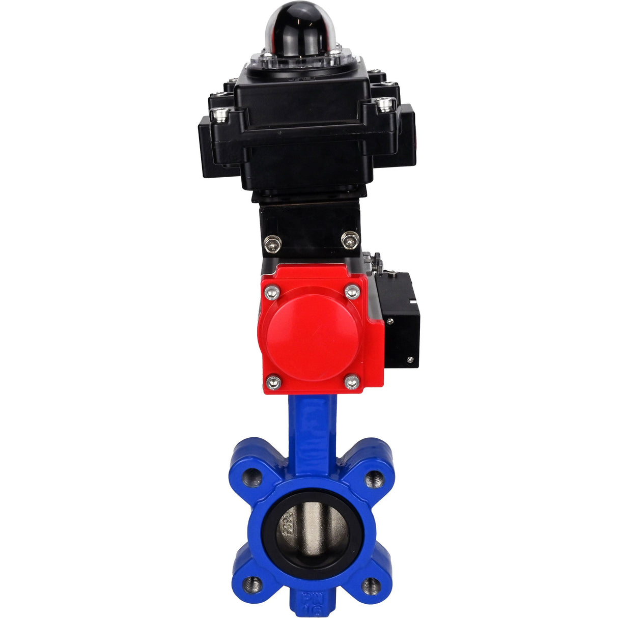 Water Butterfly Valve Elephant WBV1616E-2W-Fb-H, body material - cast iron QT450, disk material - cast iron QT450, seal - EPDM, pneumatic actuator PA-SA with return springs, 4M310-08 NAMUR 24V, LSU APL-410N EX