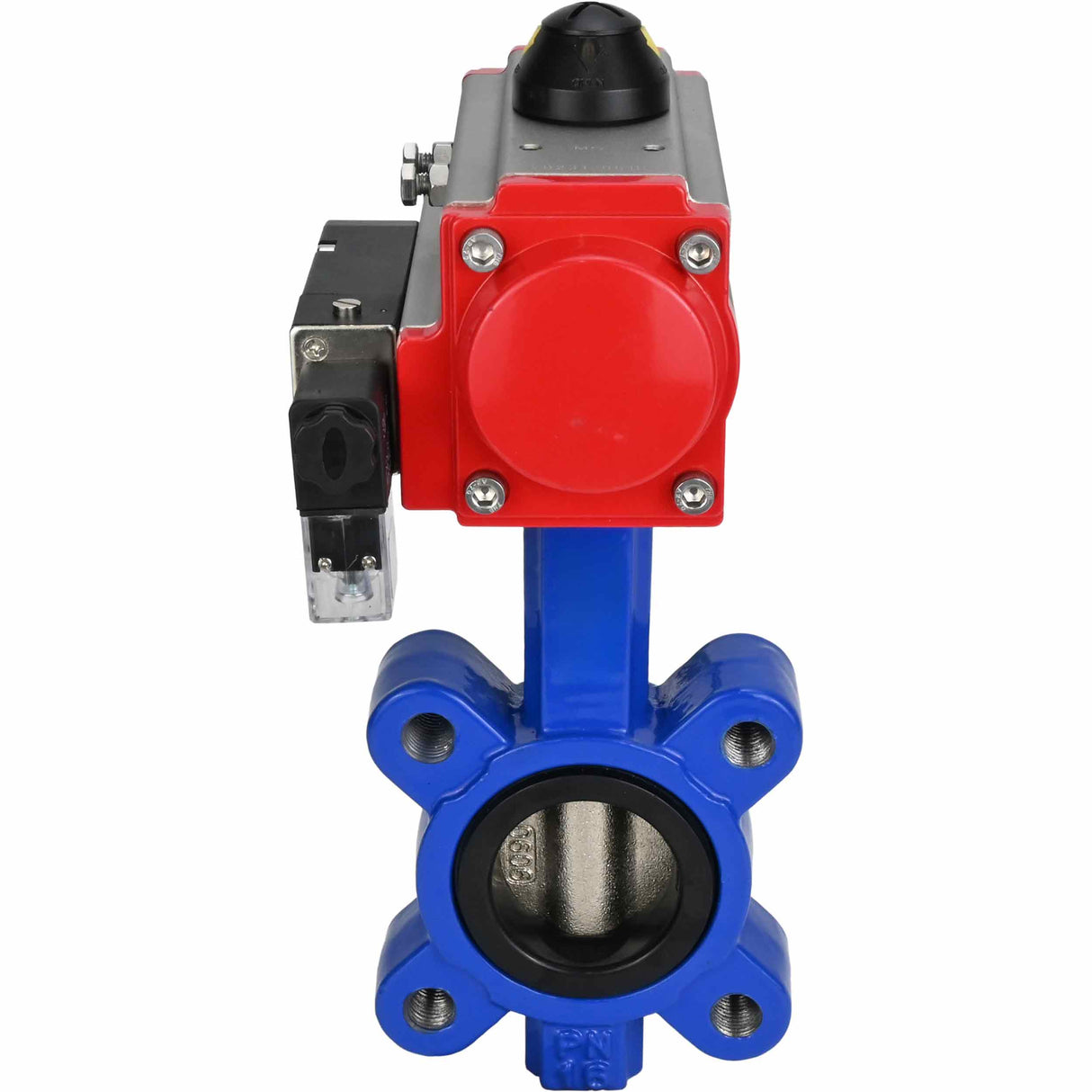 Water Butterfly Valve Elephant WBV1616N-2W-Fb-H, body material - cast iron QT450, disk material - cast iron QT450, seal - NBR, pneumatic actuator PA-SA with return springs, 4M310-08 NAMUR 220V