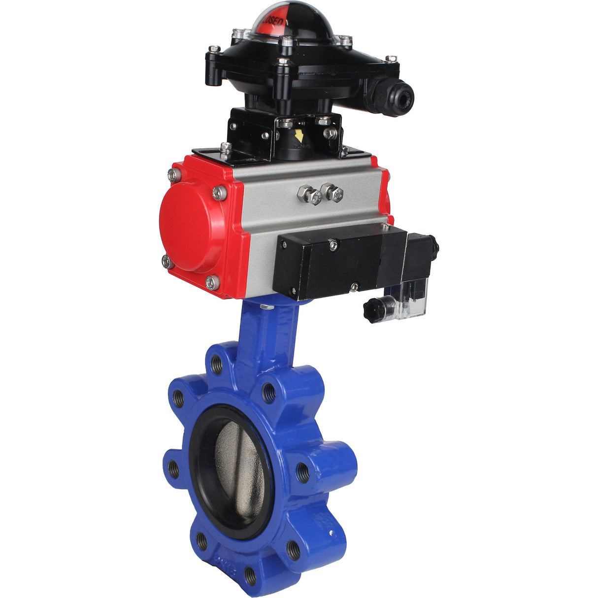 Water Butterfly Valve Elephant WBV1616E-2W-Fb-H, body material - cast iron QT450, disk material - cast iron QT450, seal - EPDM, pneumatic actuator PA-SA with return springs, 4M310-08 NAMUR 24V, LSU APL-210N