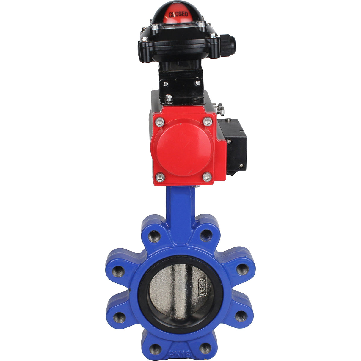 Water Butterfly Valve Elephant WBV1616E-2W-Fb-H, body material - cast iron QT450, disk material - cast iron QT450, seal - EPDM, pneumatic actuator PA-SA with return springs, 4M310-08 NAMUR 220V, LSU APL-210N