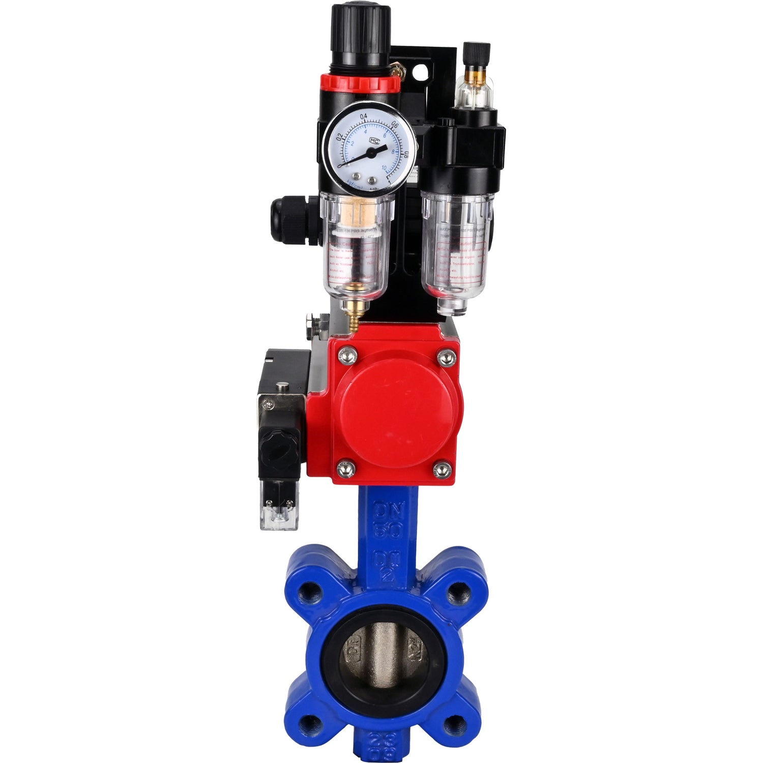 Water Butterfly Valve Elephant WBV1616N-2W-Fb-H, body material - cast iron QT450, disk material - cast iron QT450, seal - NBR, pneumatic actuator PA-DA double action, 4M310-08 NAMUR 24V, LSU APL-210N, ATU AFC2000