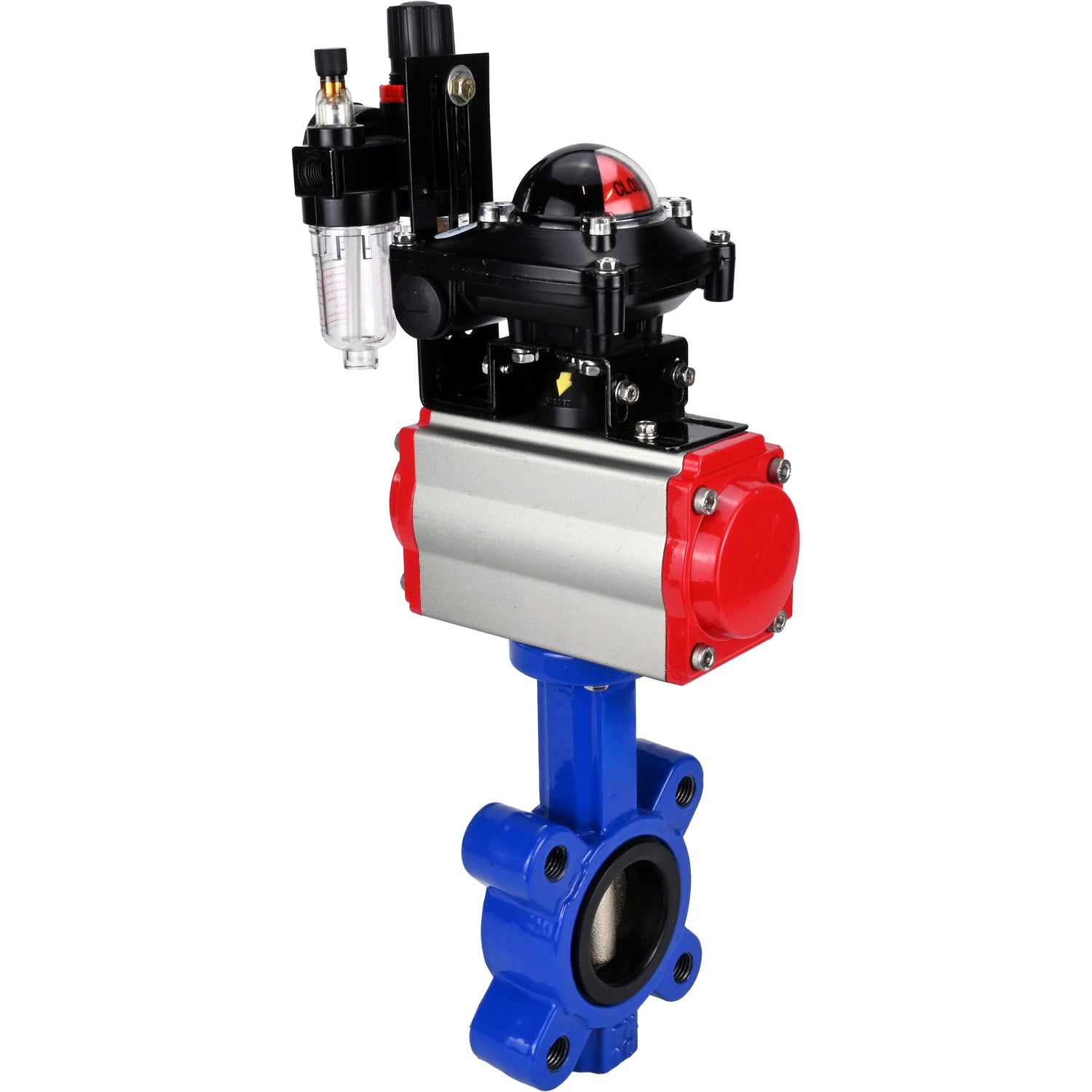 Water Butterfly Valve Elephant WBV1616N-2W-Fb-H, body material - cast iron QT450, disk material - cast iron QT450, seal - NBR, pneumatic actuator PA-DA double action, 4M310-08 NAMUR 24V, LSU APL-210N, ATU AFC2000