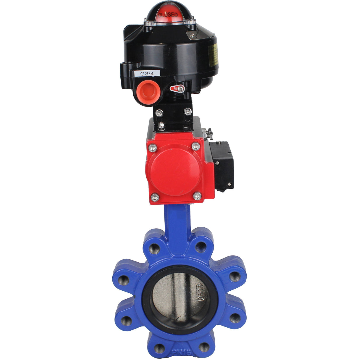 Water Butterfly Valve Elephant WBV1616N-2W-Fb-H, body material - cast iron QT450, disk material - cast iron QT450, seal - NBR, pneumatic actuator PA-SA with return springs, 4M310-08 NAMUR 220V, LSU APL-510N EX
