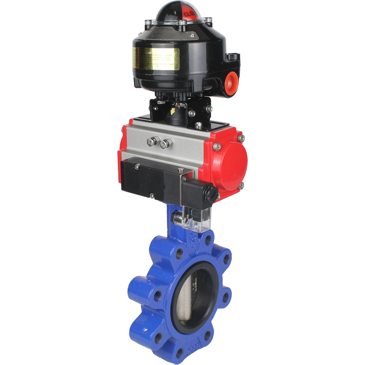 Water Butterfly Valve Elephant WBV1616N-2W-Fb-H, body material - cast iron QT450, disk material - cast iron QT450, seal - NBR, pneumatic actuator PA-SA with return springs, 4M310-08 NAMUR 24V, LSU APL-510N EX