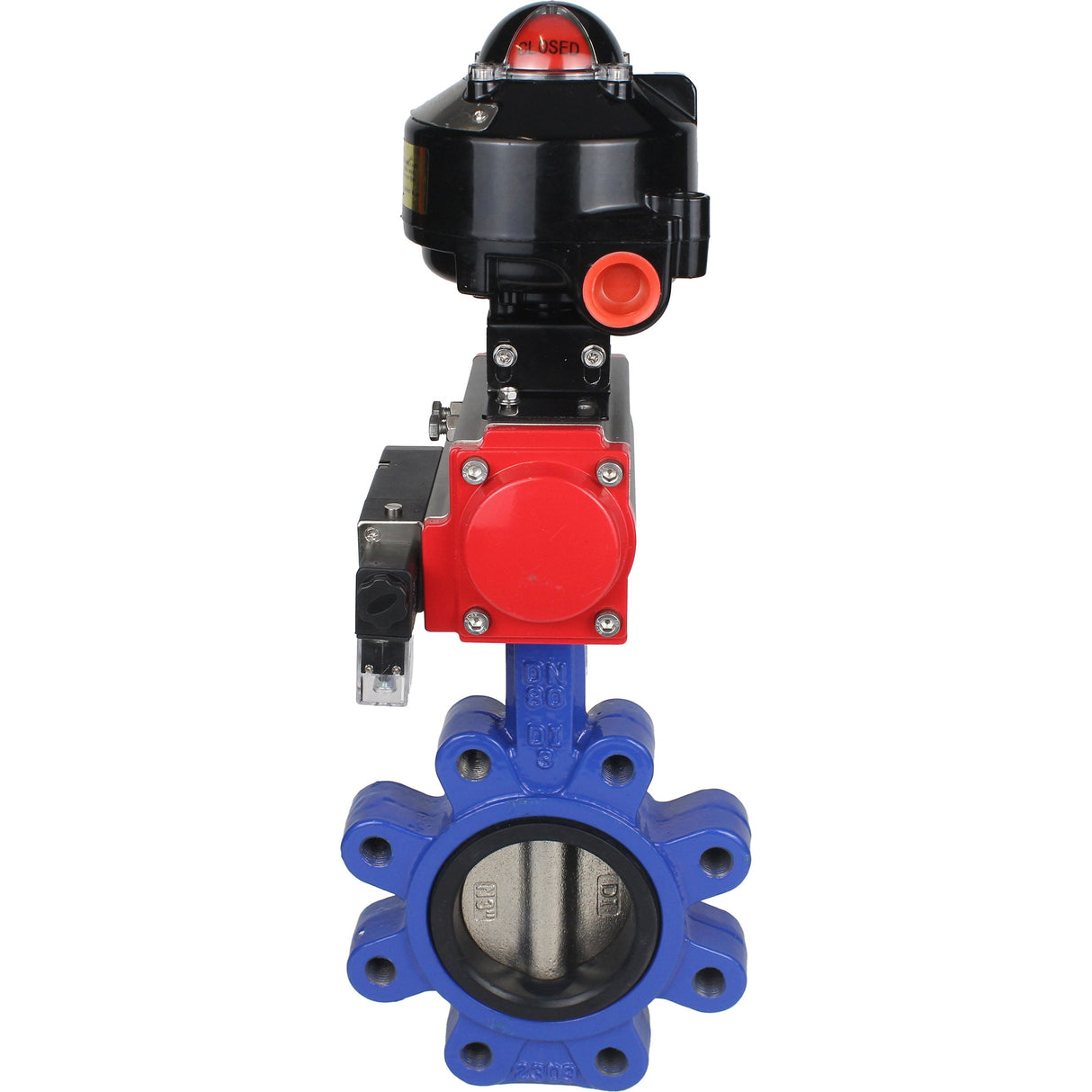 Water Butterfly Valve Elephant WBV1616E-2W-Fb-H, body material - cast iron QT450, disk material - cast iron QT450, seal - EPDM, pneumatic actuator PA-SA with return springs, 4M310-08 NAMUR 24V, LSU APL-510N EX