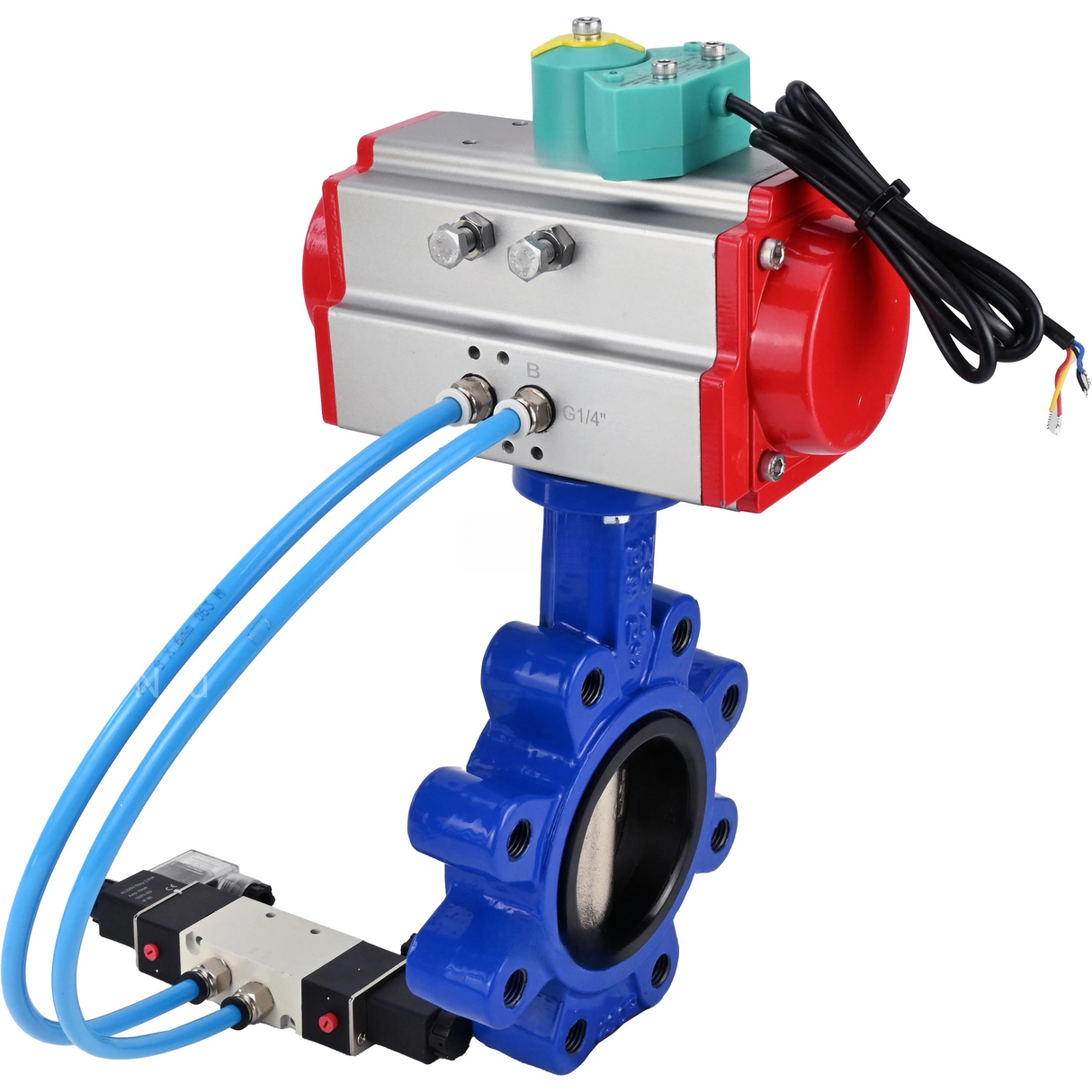 Disc rotary valves Elephant WBV1616E-2W-Fb-H DN50-150 16 bar LUG body - QT450 cast iron, disc - QT450 cast iron, seal - EPDM, with pneumatic actuator PA-DA-XXX, pneumatic distributor 4V320-08 220V and ALS200D magnetic switch