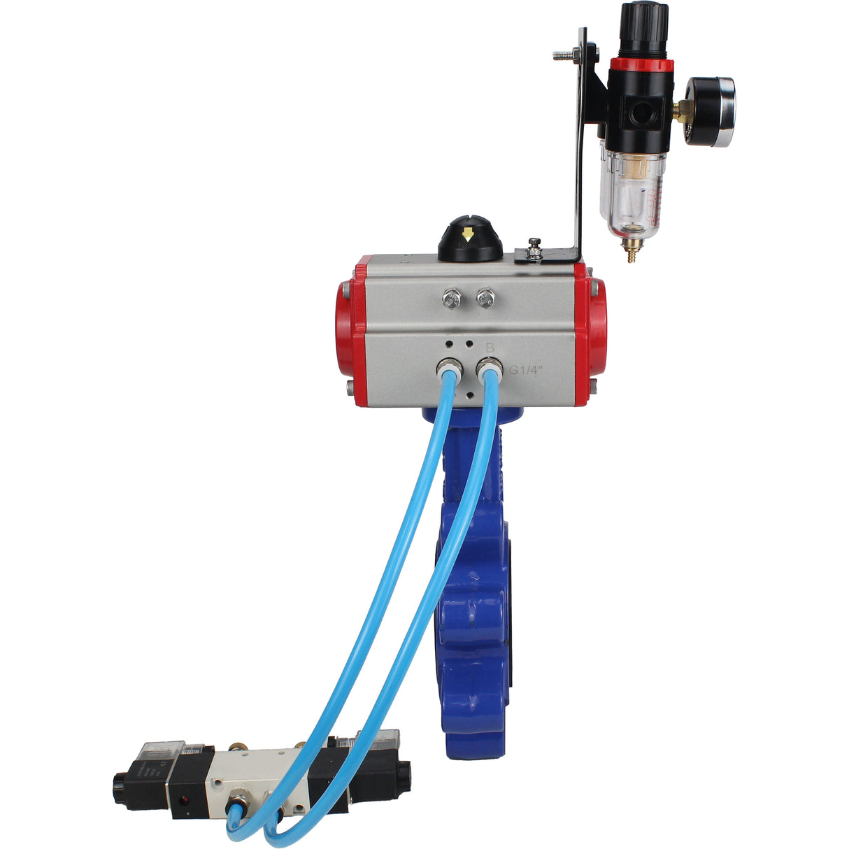 Water Butterfly Valve Elephant WBV1616N-2W-Fb-H, body material - cast iron QT450, disk material - cast iron QT450, seal - NBR, with pneumatic actuator double action PA-DA, 4V320-10 220V, ATU AFC2000