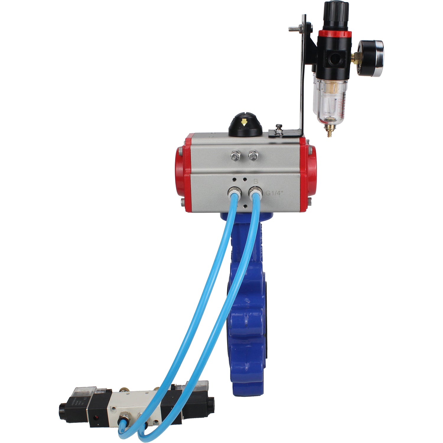 Water Butterfly Valve Elephant WBV1616N-2W-Fb-H, body material - cast iron QT450, disk material - cast iron QT450, seal - NBR, with pneumatic actuator double action PA-DA, 4V320-10 220V, ATU AFC2000