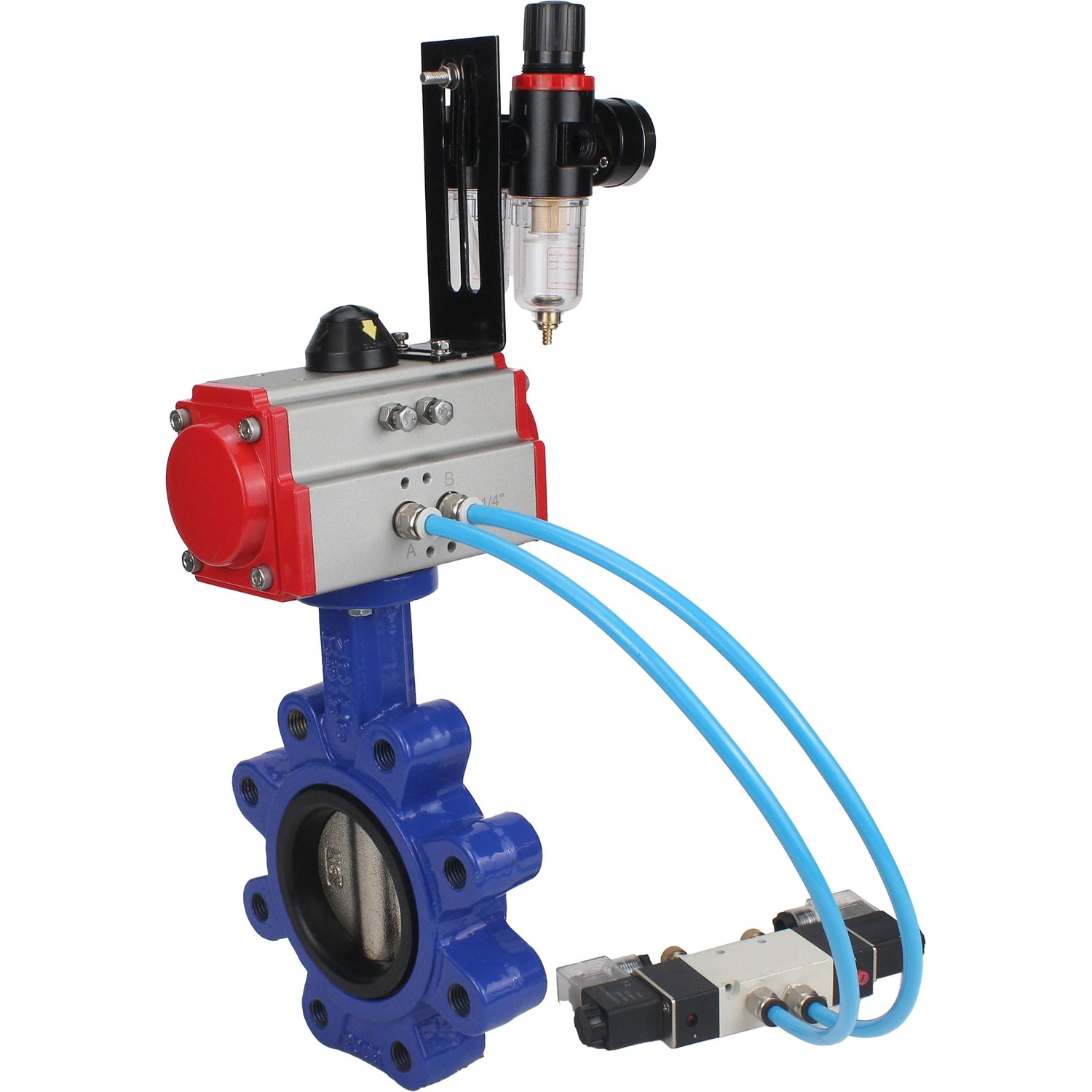 Water Butterfly Valve Elephant WBV1616E-2W-Fb-H, body material - cast iron QT450, disk material - cast iron QT450, seal - EPDM, with pneumatic actuator double action PA-DA, 4V320-08 220V, ATU AFC2000