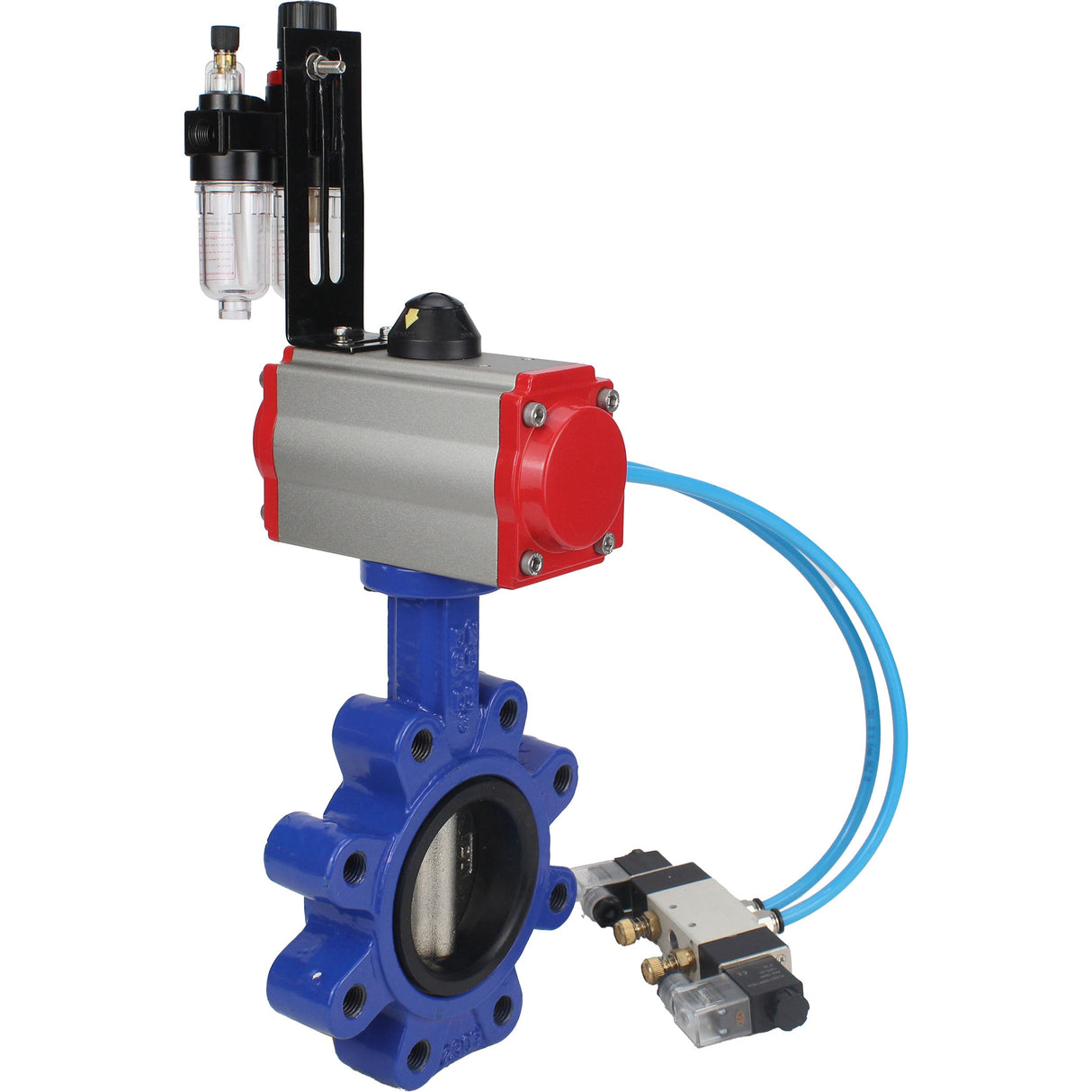 Water Butterfly Valve Elephant WBV1616N-2W-Fb-H, body material - cast iron QT450, disk material - cast iron QT450, seal - NBR, pneumatic actuator PA-SA with return springs, 4V320-10 220V ATU AFC2000