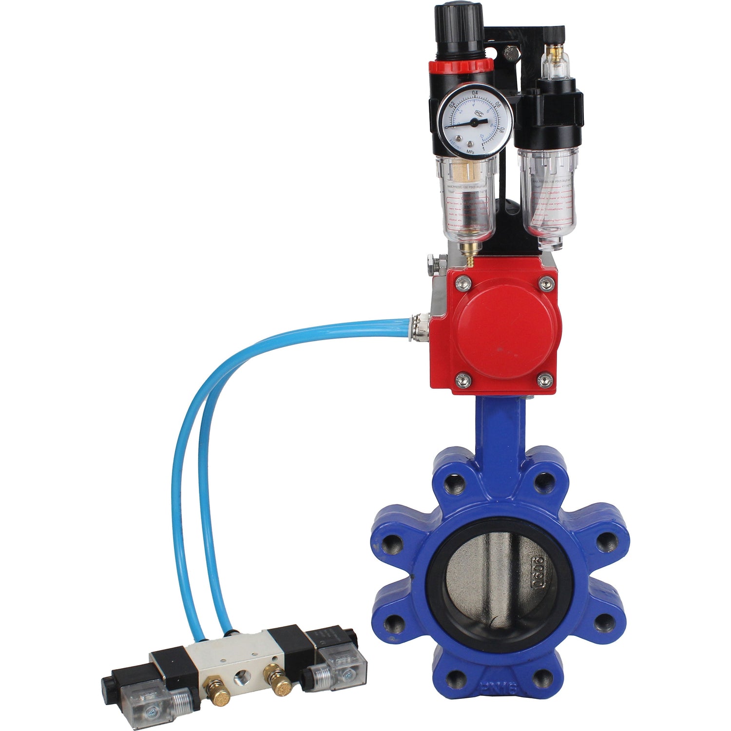 Water Butterfly Valve Elephant WBV1616E-2W-Fb-H, body material - cast iron QT450, disk material - cast iron QT450, seal - EPDM, with pneumatic actuator double action PA-DA, 4V320-10 220V, ATU AFC2000