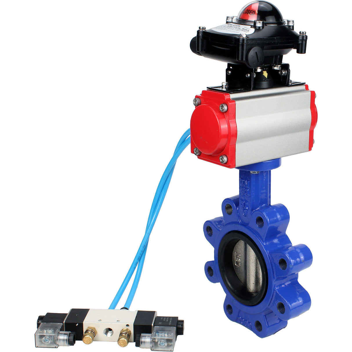 Water Butterfly Valve Elephant WBV1616E-2W-Fb-H, body material - cast iron QT450, disk material - cast iron QT450, seal - EPDM, pneumatic actuator PA-SA with return springs, 4V320-08 220V, LSU APL-210N