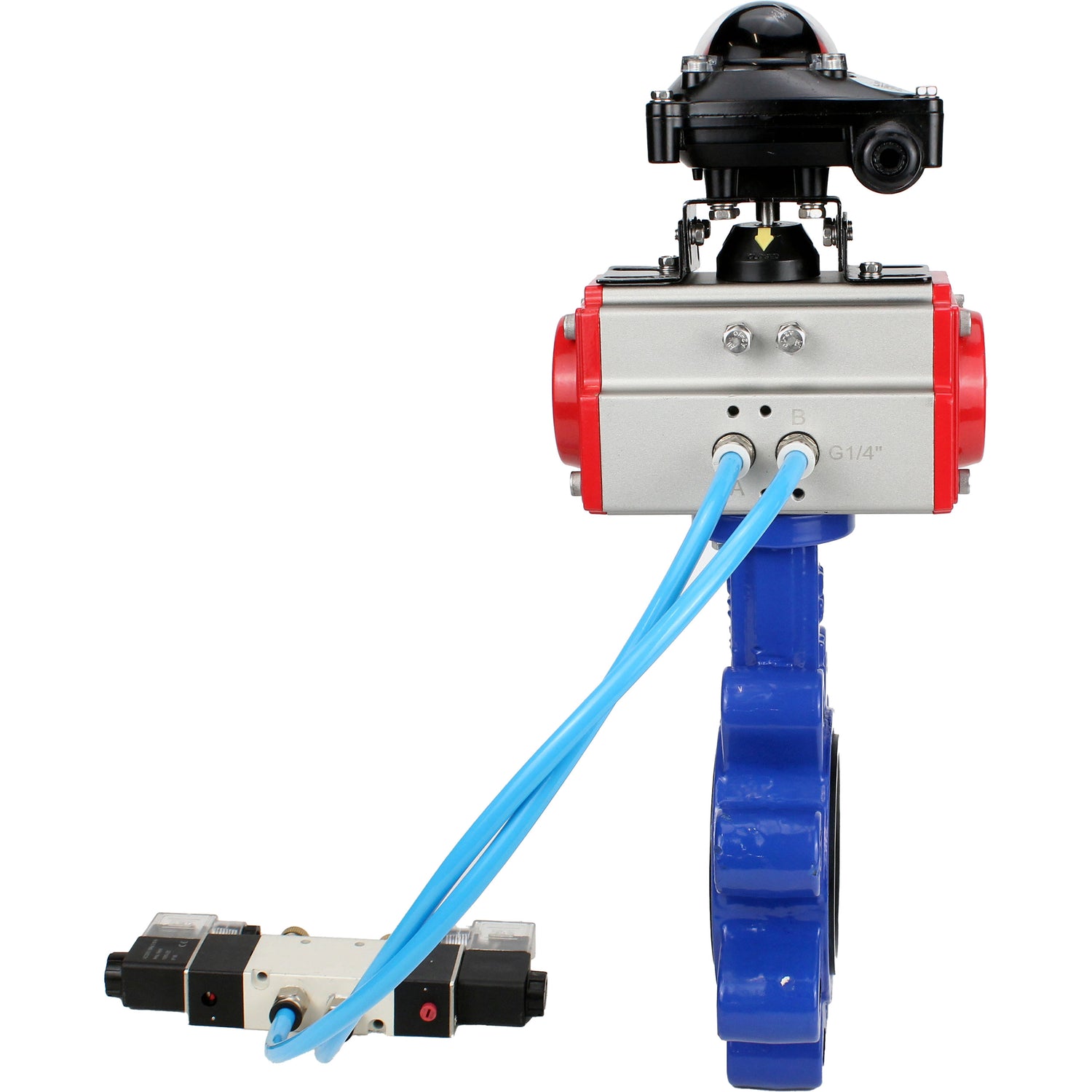 Water Butterfly Valve Elephant WBV1616N-2W-Fb-H, body material - cast iron QT450, disk material - cast iron QT450, seal - NBR, pneumatic actuator PA-DA double action, 4V320-08 220V, LSU APL-210N