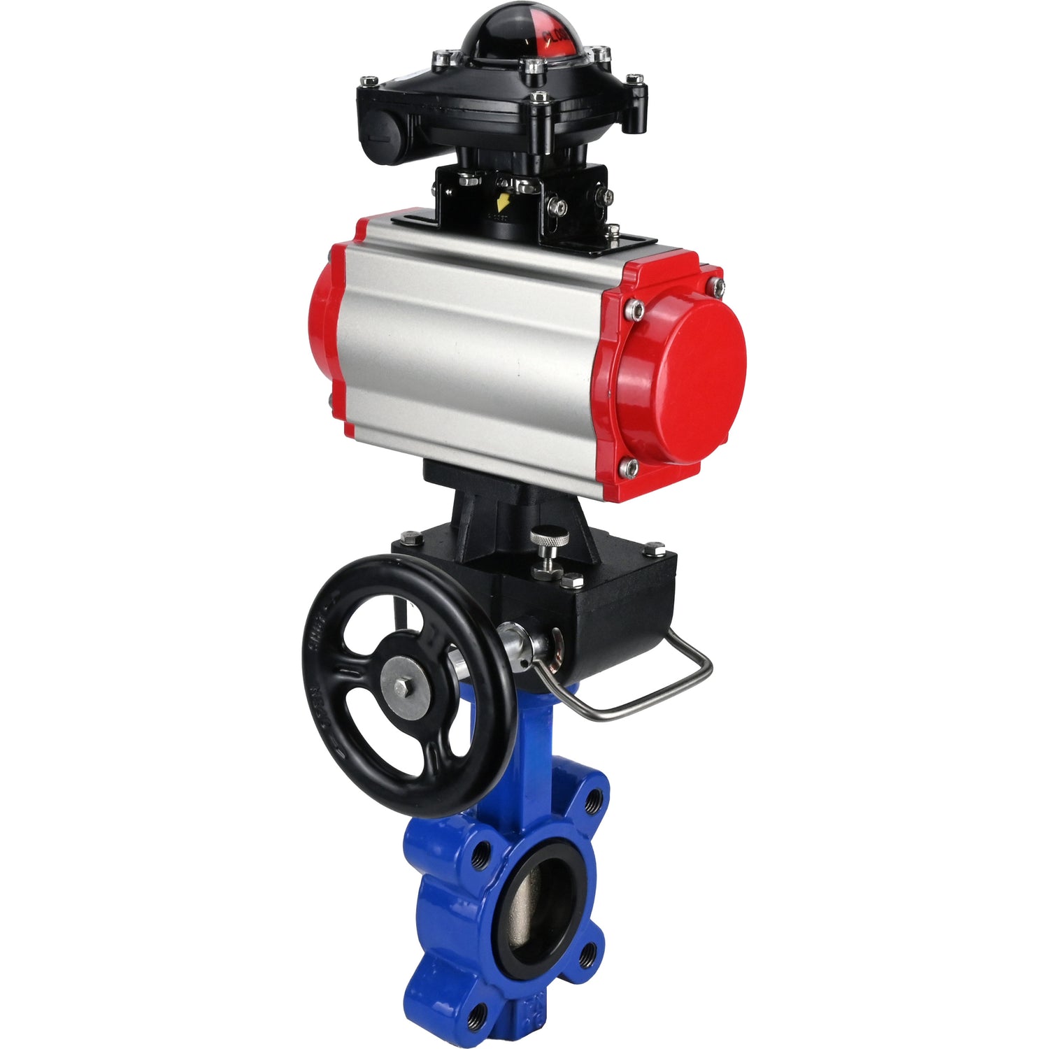 Water Butterfly Valve Elephant WBV1616N-2W-Fb-H, body material - cast iron QT450, disk material - cast iron QT450, seal - NBR, with pneumatic actuator double action PA-DA, handwheel MON, LSU APL-210N