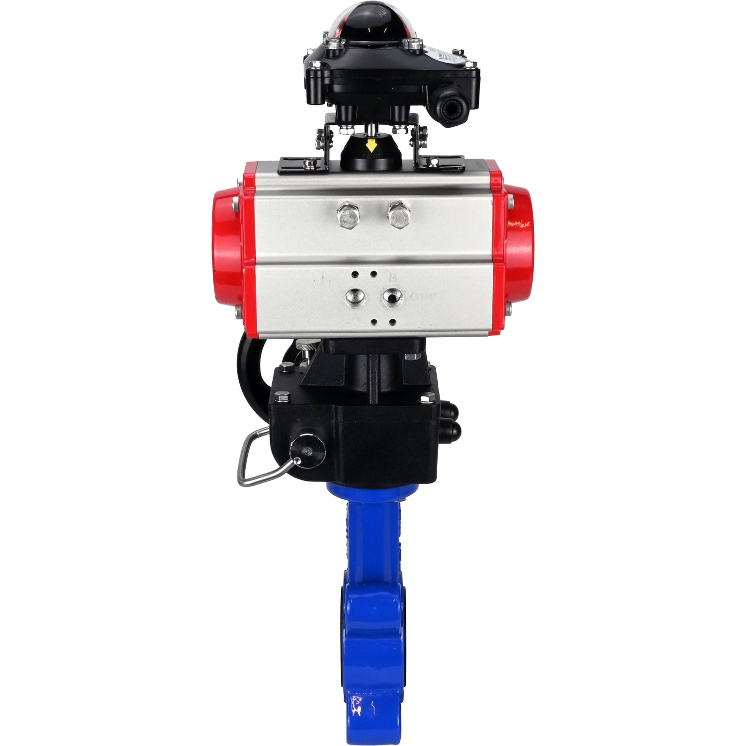 Water Butterfly Valve Elephant WBV1616N-2W-Fb-H, body material - cast iron QT450, disk material - cast iron QT450, seal - NBR, with pneumatic actuator double action PA-DA, handwheel MON, LSU APL-210N