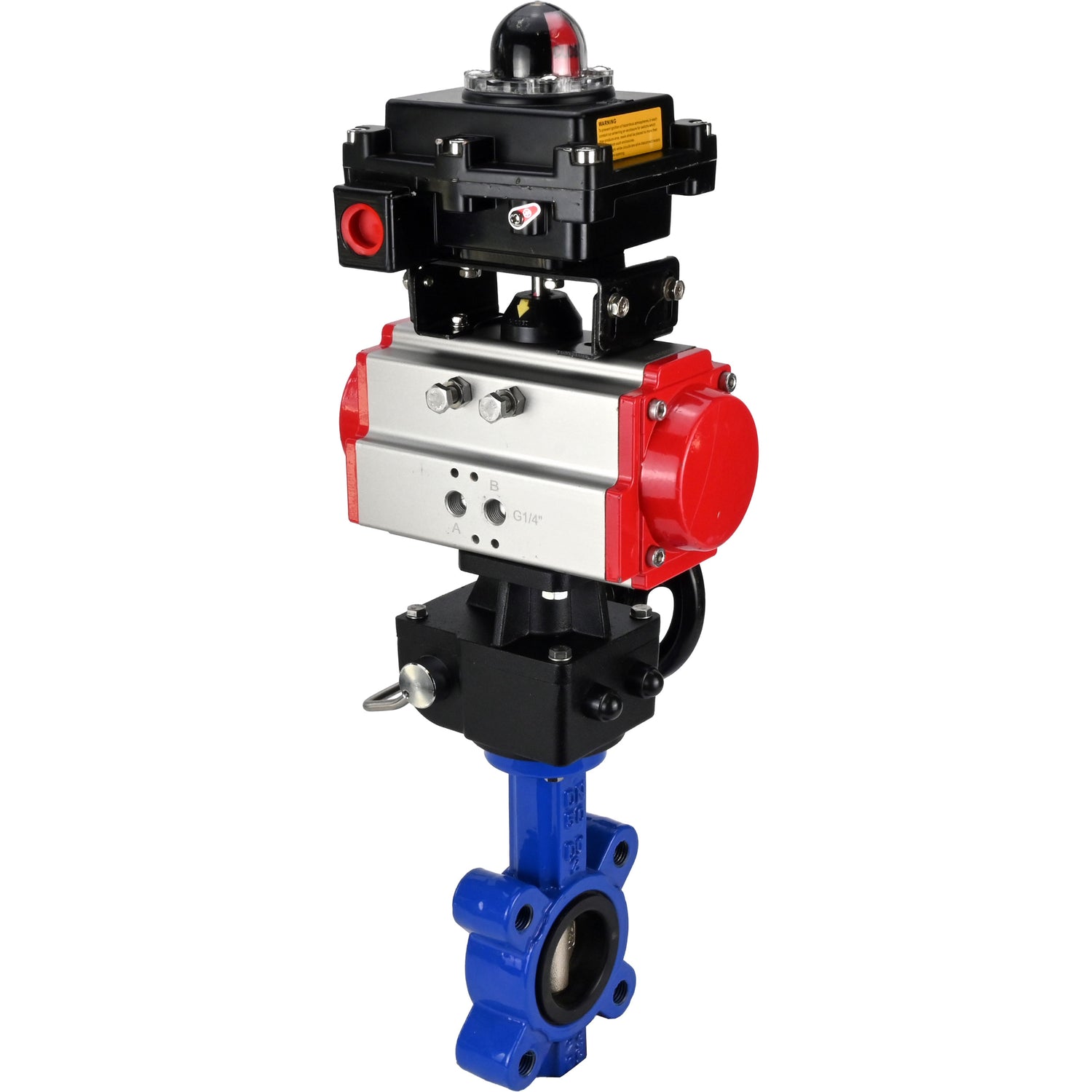 Water Butterfly Valve Elephant WBV1616N-2W-Fb-H, body material - cast iron QT450, disk material - cast iron QT450, seal - NBR, with pneumatic actuator double action PA-DA, handwheel MON, LSU APL-410N EX