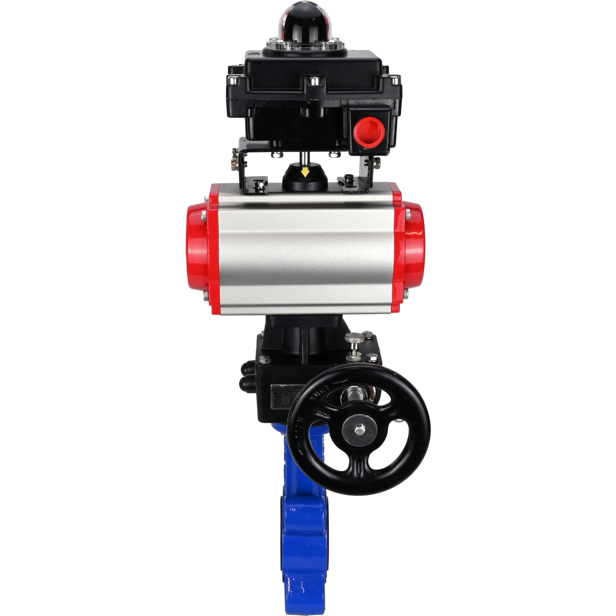 Water Butterfly Valve Elephant WBV1616N-2W-Fb-H, body material - cast iron QT450, disk material - cast iron QT450, seal - NBR, with pneumatic actuator double action PA-DA, handwheel MON, LSU APL-410N EX