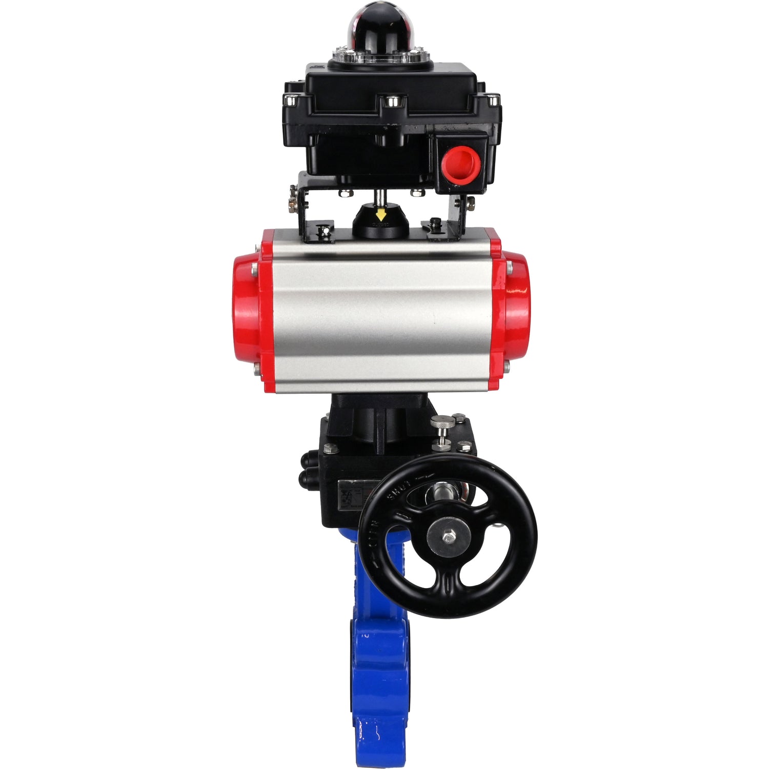 Water Butterfly Valve Elephant WBV1616N-2W-Fb-H, body material - cast iron QT450, disk material - cast iron QT450, seal - NBR, with pneumatic actuator double action PA-DA, handwheel MON, LSU APL-410N EX