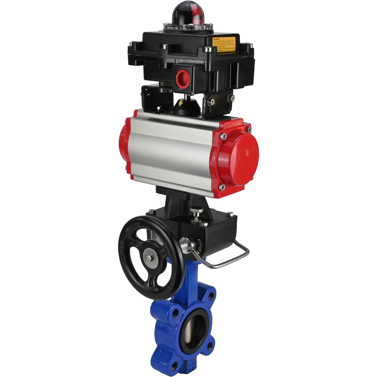 Water Butterfly Valve Elephant WBV1616N-2W-Fb-H, body material - cast iron QT450, disk material - cast iron QT450, seal - NBR, with pneumatic actuator double action PA-DA, handwheel MON, LSU APL-410N EX