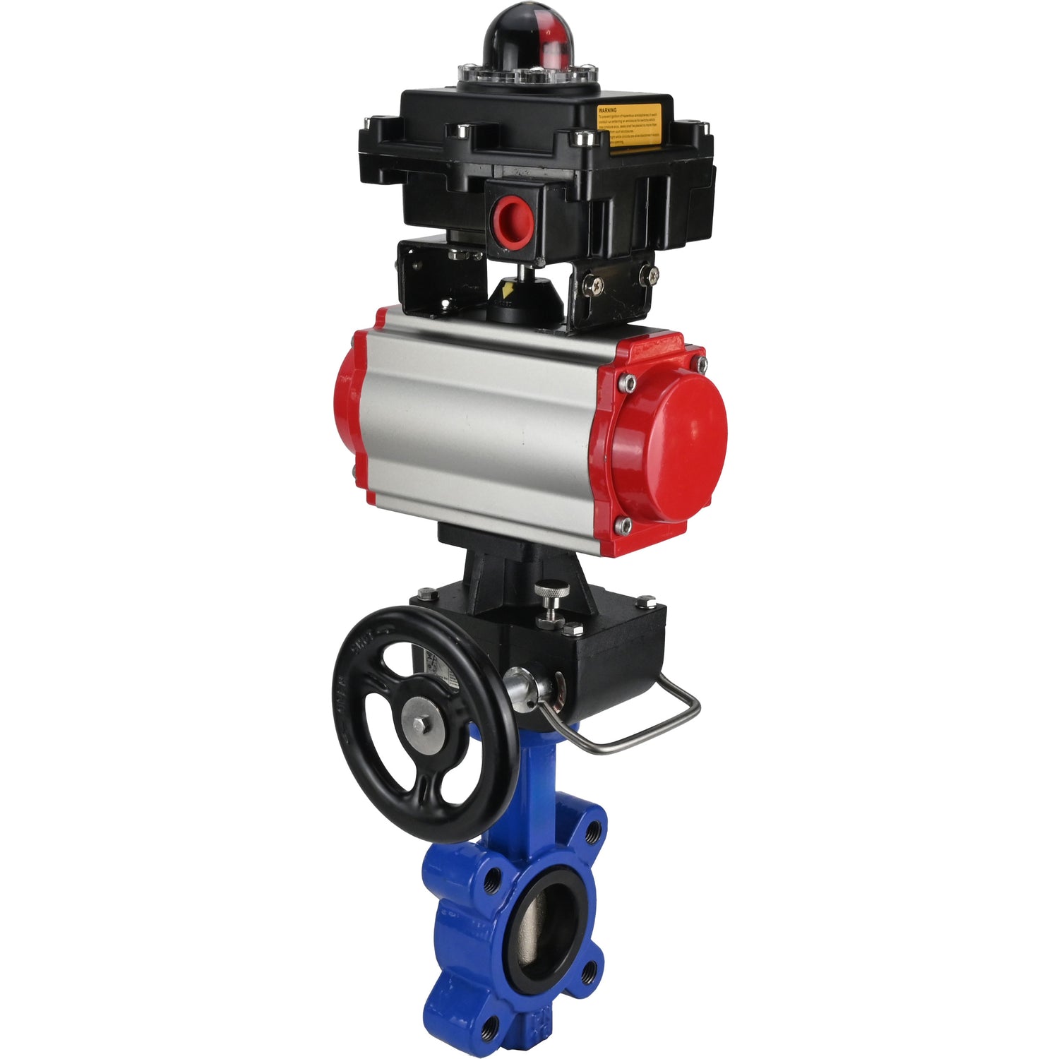 Water Butterfly Valve Elephant WBV1616N-2W-Fb-H, body material - cast iron QT450, disk material - cast iron QT450, seal - NBR, with pneumatic actuator double action PA-DA, handwheel MON, LSU APL-410N EX