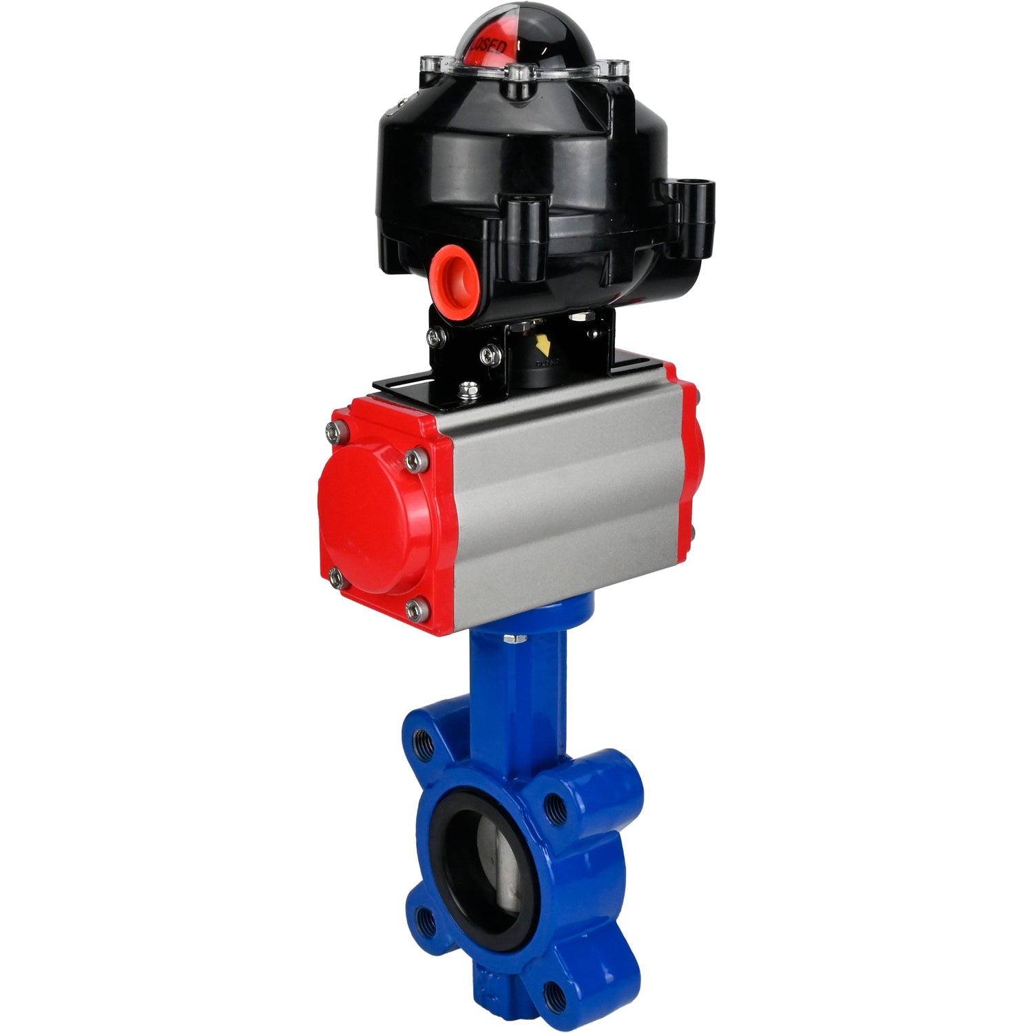 Water Butterfly Valve Elephant WBV1616E-2W-Fb-H, body material - cast iron QT450, disk material - cast iron QT450, seal - EPDM, with pneumatic actuator double action PA-DA, LSU APL-510N EX