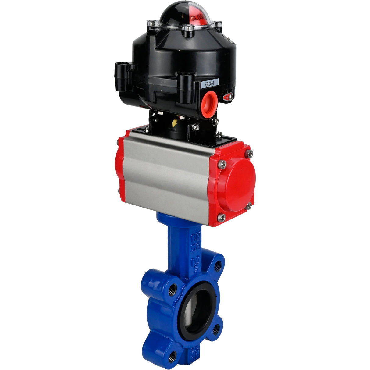 Water Butterfly Valve Elephant WBV1616N-2W-Fb-H, body material - cast iron QT450, disk material - cast iron QT450, seal - NBR, pneumatic actuator PA-SA with return springs, LSU APL-510N EX