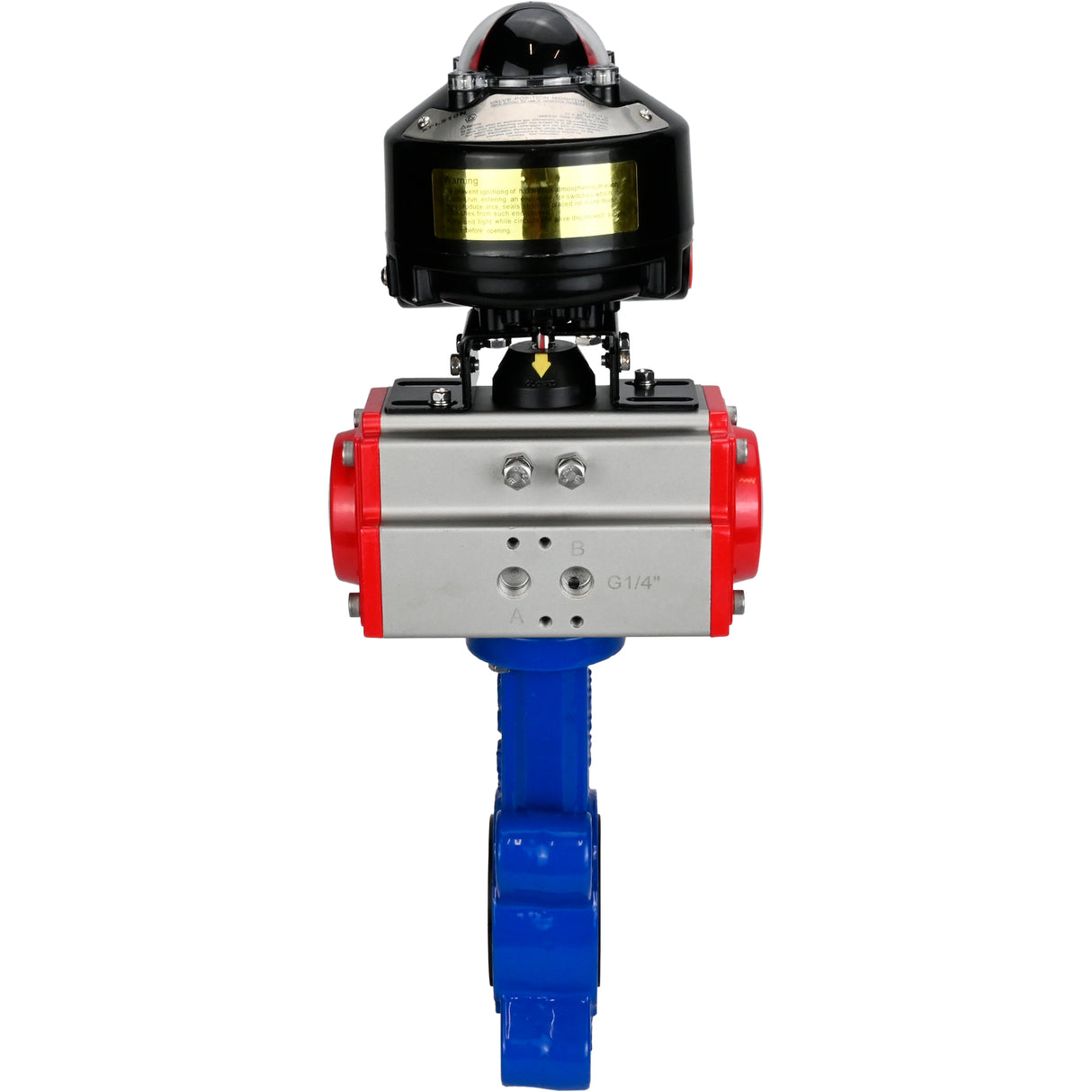 Water Butterfly Valve Elephant WBV1616N-2W-Fb-H, body material - cast iron QT450, disk material - cast iron QT450, seal - NBR, pneumatic actuator PA-SA with return springs, LSU APL-510N EX