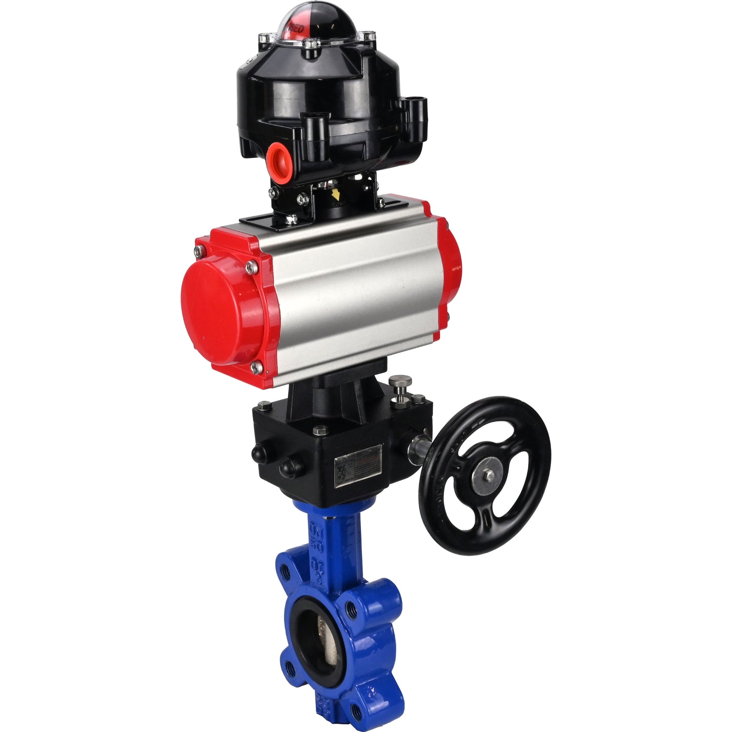 Water Butterfly Valve Elephant WBV1616N-2W-Fb-H, body material - cast iron QT450, disk material - cast iron QT450, seal - NBR, with pneumatic actuator double action PA-DA, handwheel MON, LSU APL-510N EX