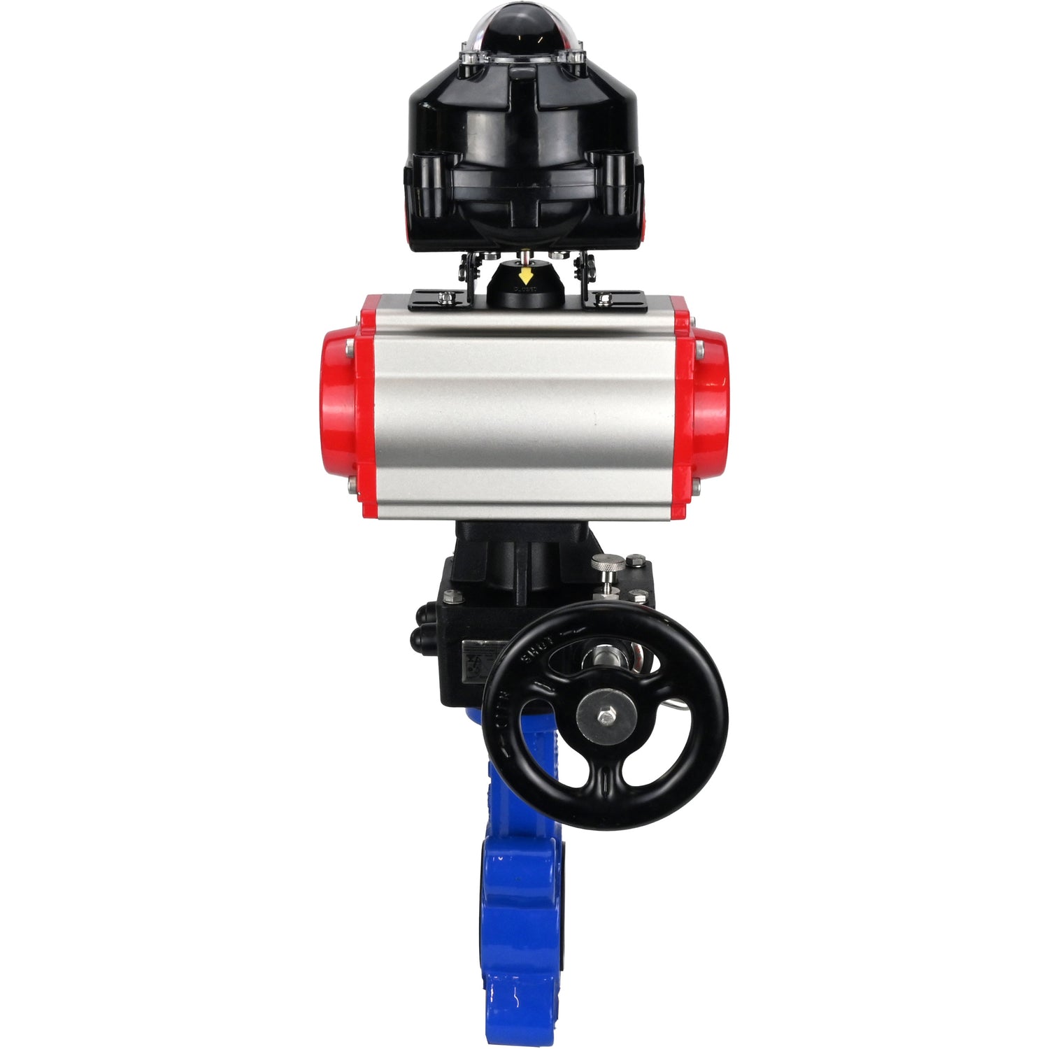 Water Butterfly Valve Elephant WBV1616N-2W-Fb-H, body material - cast iron QT450, disk material - cast iron QT450, seal - NBR, with pneumatic actuator double action PA-DA, handwheel MON, LSU APL-510N EX