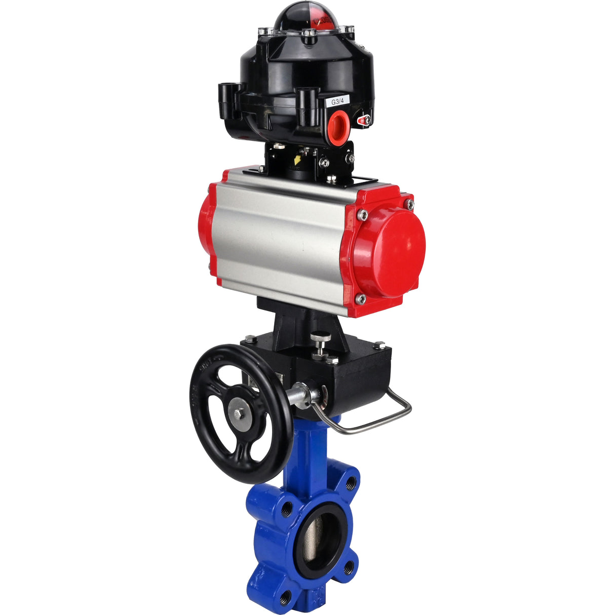 Water Butterfly Valve Elephant WBV1616N-2W-Fb-H, body material - cast iron QT450, disk material - cast iron QT450, seal - NBR, with pneumatic actuator double action PA-DA, handwheel MON, LSU APL-510N EX