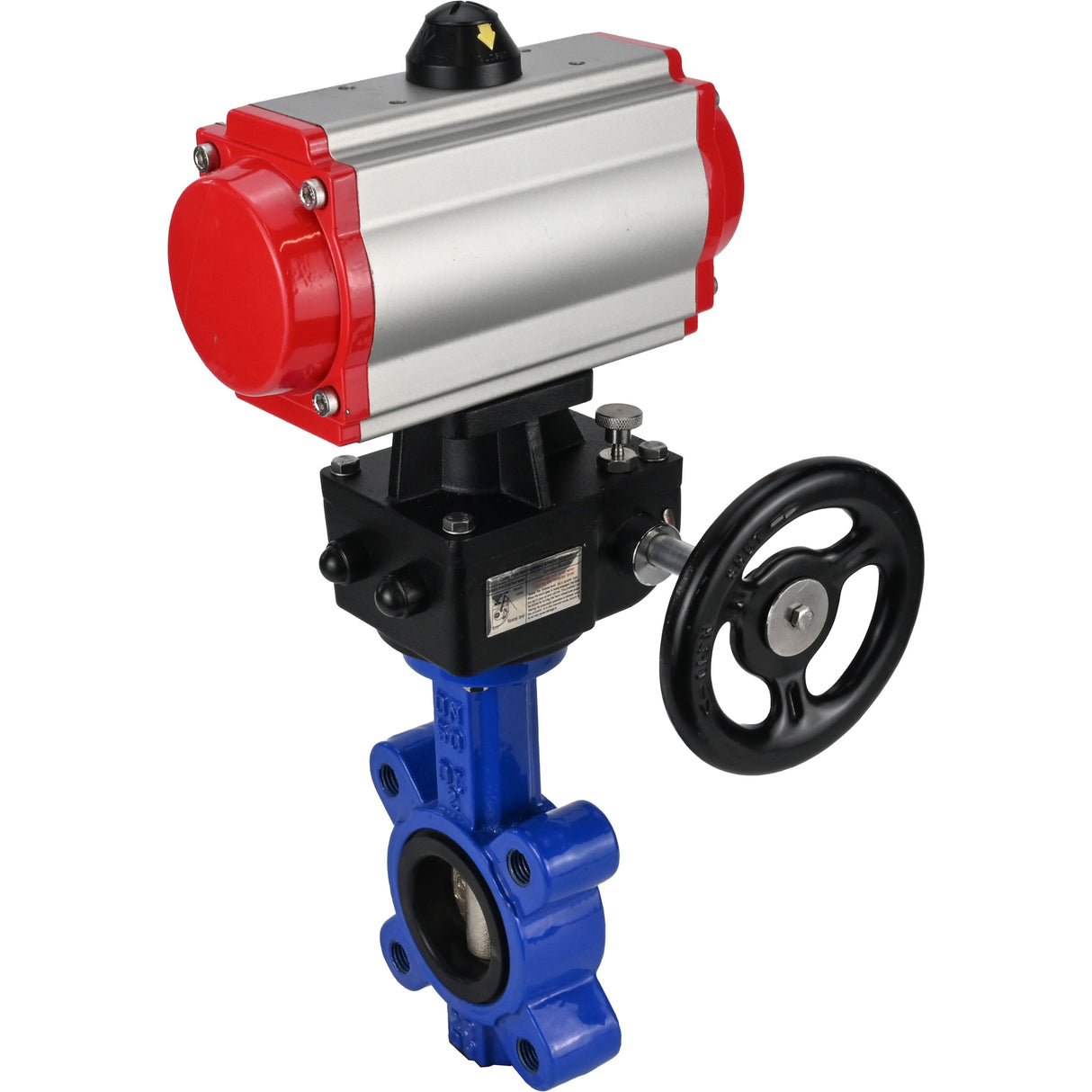 Water Butterfly Valve Elephant WBV1616N-2W-Fb-H, body material - cast iron QT450, disk material - cast iron QT450, seal - NBR, with pneumatic actuator double action PA-DA, handwheel MON