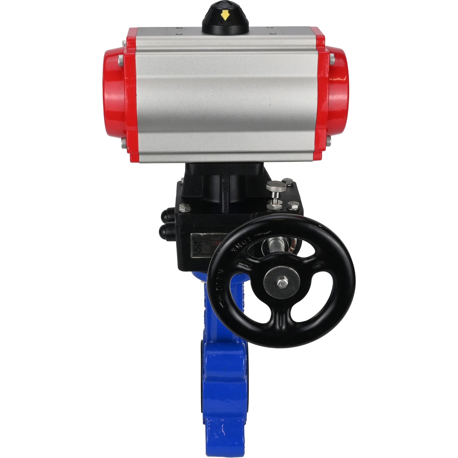 Water Butterfly Valve Elephant WBV1616N-2W-Fb-H, body material - cast iron QT450, disk material - cast iron QT450, seal - NBR, with pneumatic actuator double action PA-DA, handwheel MON