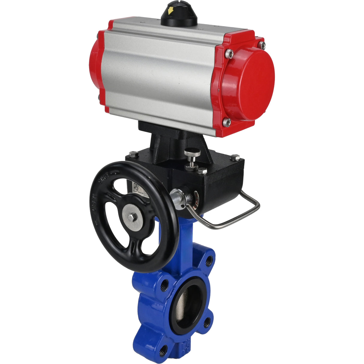 Water Butterfly Valve Elephant WBV1616N-2W-Fb-H, body material - cast iron QT450, disk material - cast iron QT450, seal - NBR, with pneumatic actuator double action PA-DA, handwheel MON