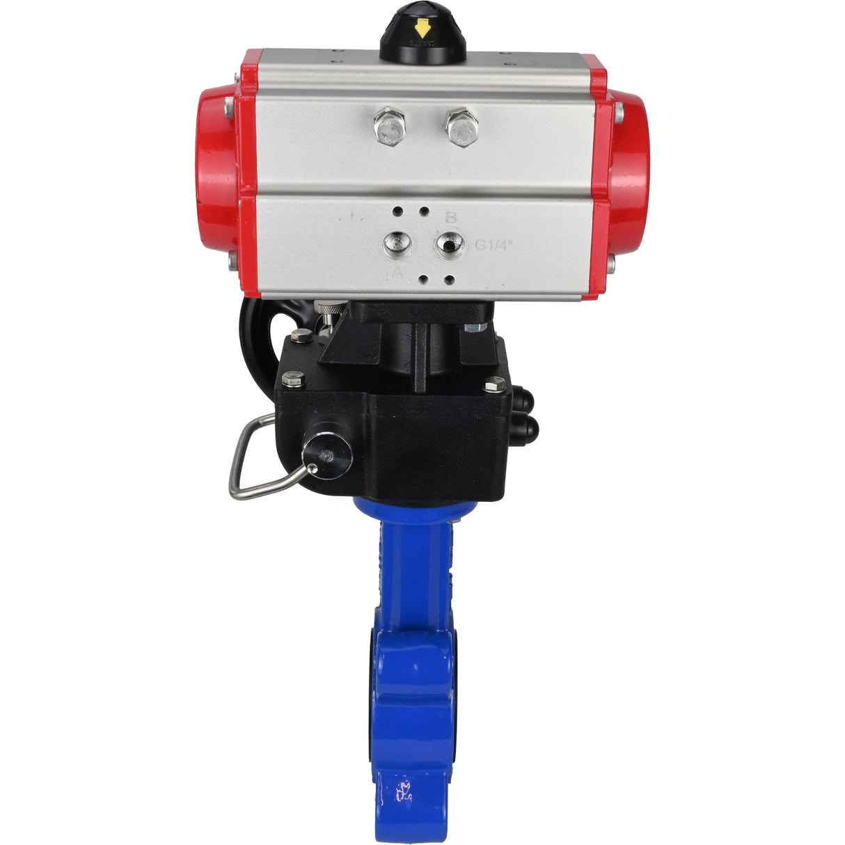 Water Butterfly Valve Elephant WBV1616N-2W-Fb-H, body material - cast iron QT450, disk material - cast iron QT450, seal - NBR, with pneumatic actuator double action PA-DA, handwheel MON