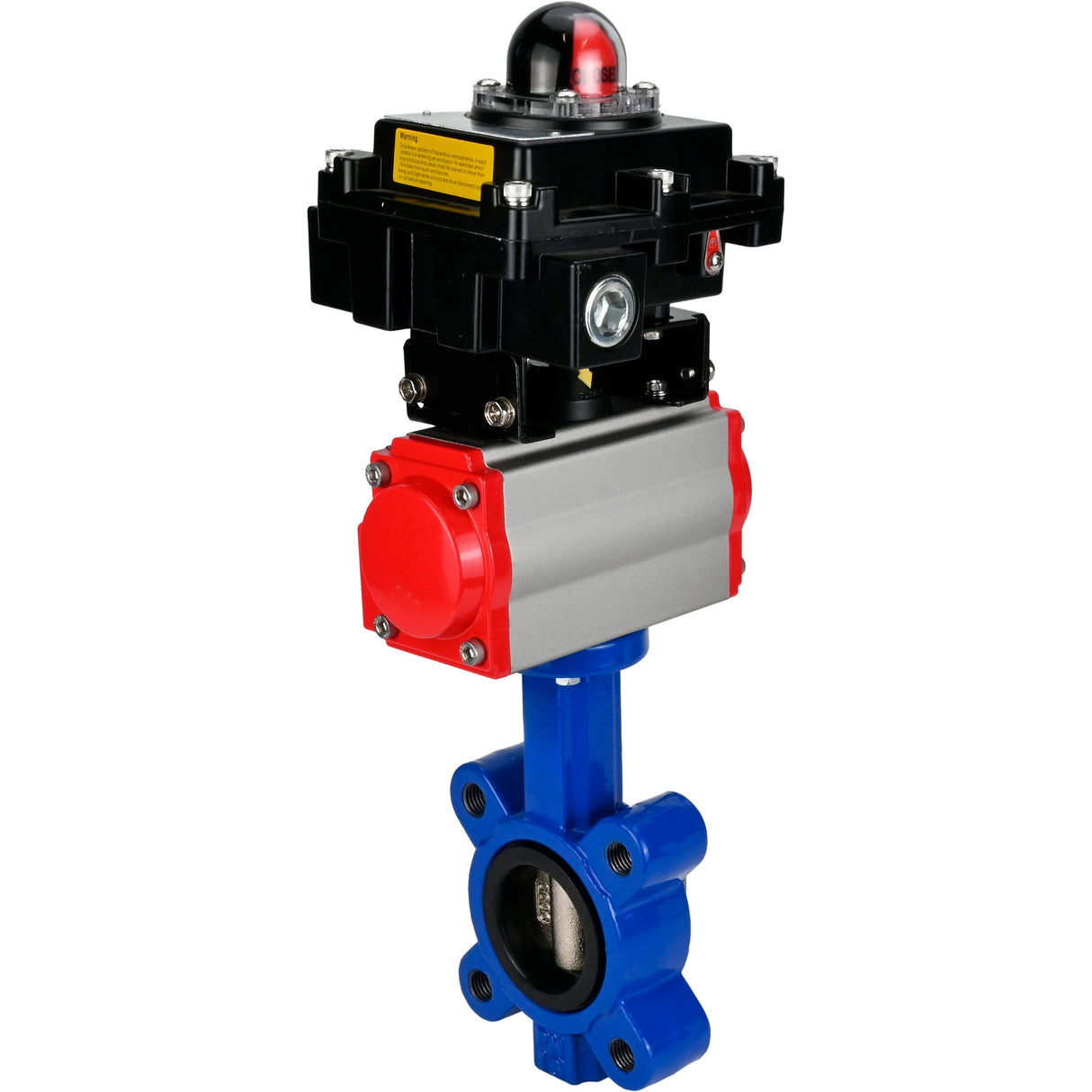 Water Butterfly Valve Elephant WBV1616N-2W-Fb-H, body material - cast iron QT450, disk material - cast iron QT450, seal - NBR, with pneumatic actuator double action PA-DA, LSU APL-410N EX