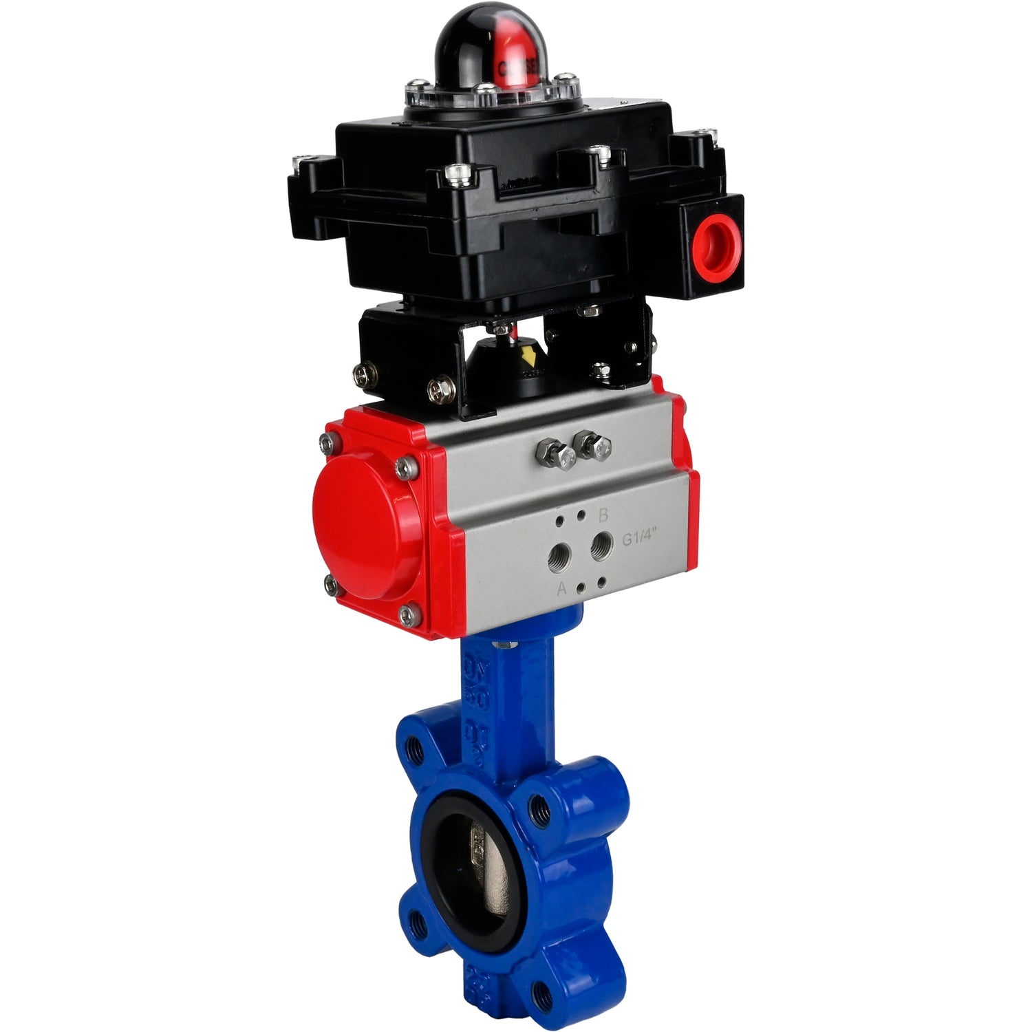 Water Butterfly Valve Elephant WBV1616E-2W-Fb-H, body material - cast iron QT450, disk material - cast iron QT450, seal - EPDM, with pneumatic actuator double action PA-DA, LSU APL-410N EX