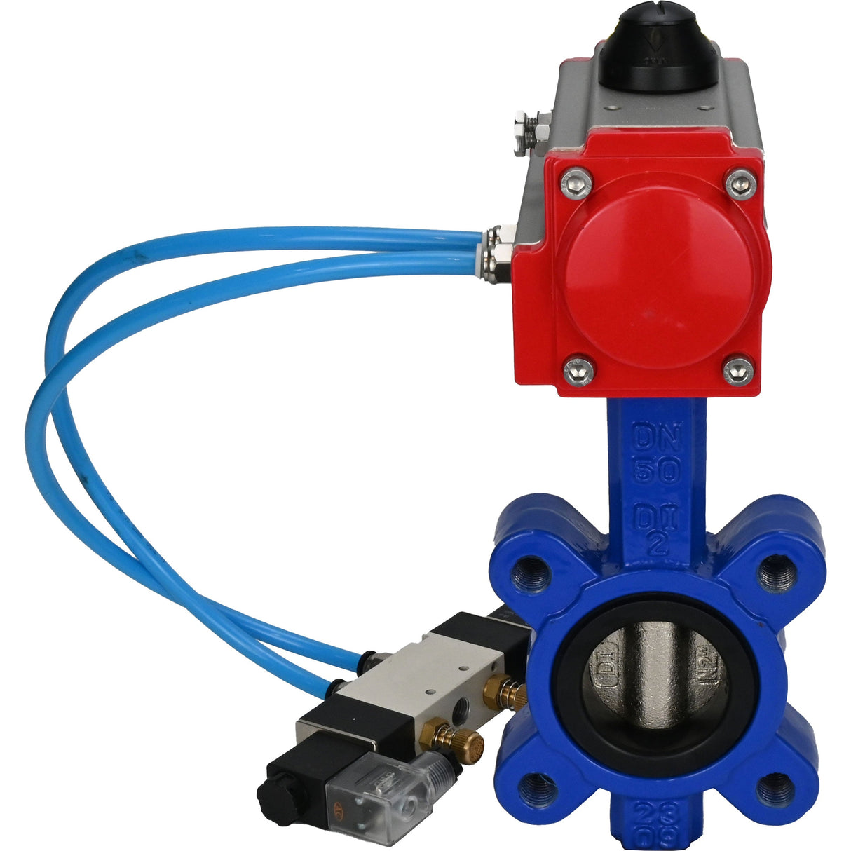 Water Butterfly Valve Elephant WBV1616N-2W-Fb-H, body material - cast iron QT450, disk material - cast iron QT450, seal - NBR, with pneumatic actuator double action PA-DA, 4V320-10 220V
