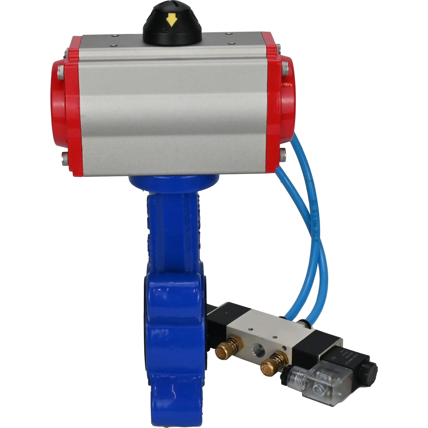 Water Butterfly Valve Elephant WBV1616N-2W-Fb-H, body material - cast iron QT450, disk material - cast iron QT450, seal - NBR, with pneumatic actuator double action PA-DA, 4V320-10 220V