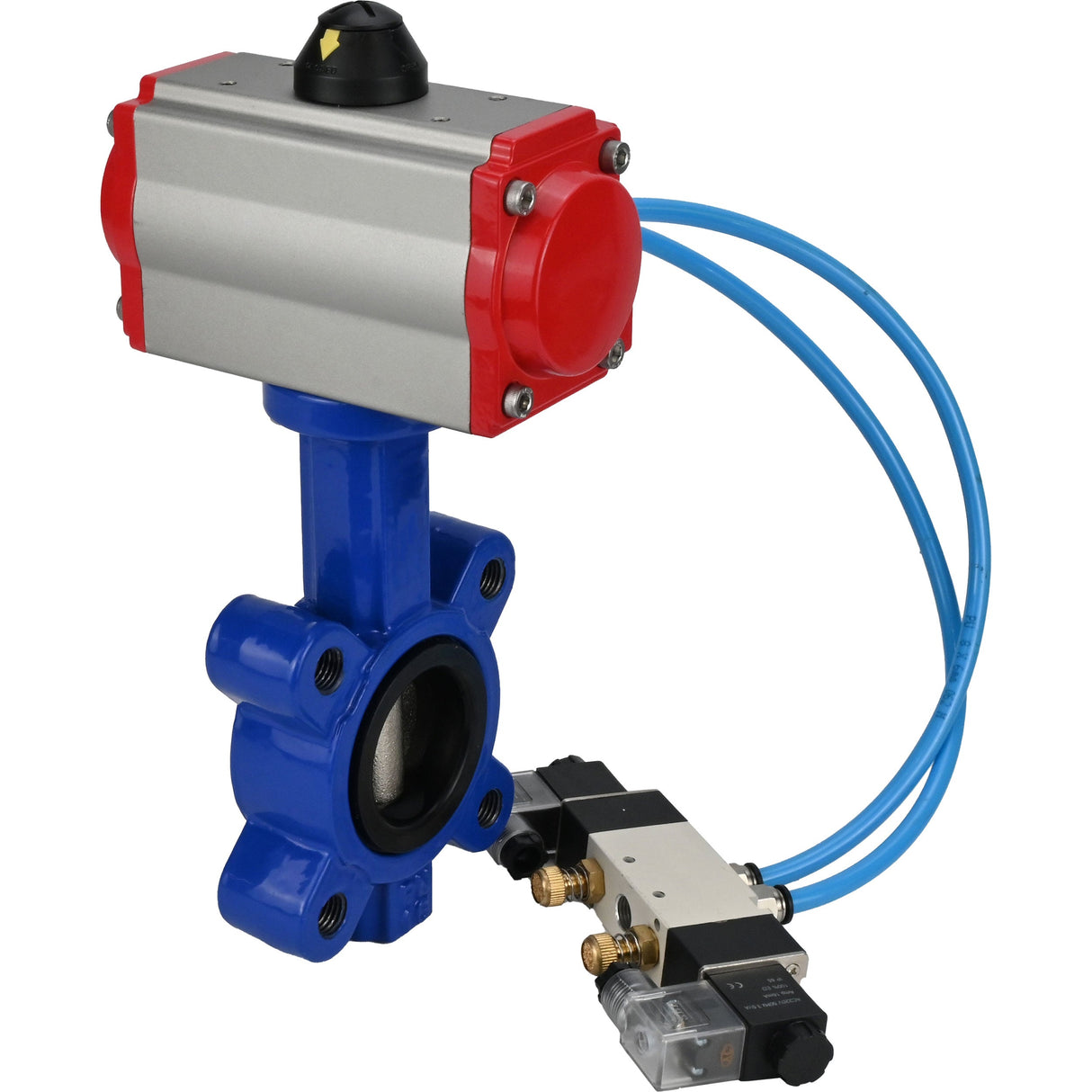 Water Butterfly Valve Elephant WBV1616N-2W-Fb-H, body material - cast iron QT450, disk material - cast iron QT450, seal - NBR, pneumatic actuator PA-SA with return springs, 4V320-08 220V