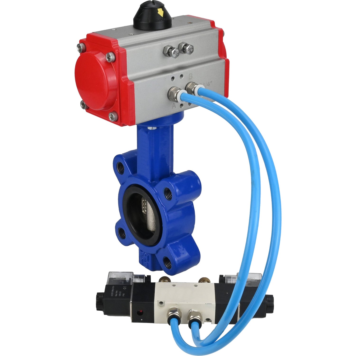 Water Butterfly Valve Elephant WBV1616E-2W-Fb-H, body material - cast iron QT450, disk material - cast iron QT450, seal - EPDM, with pneumatic actuator double action PA-DA, 4V320-08 220V