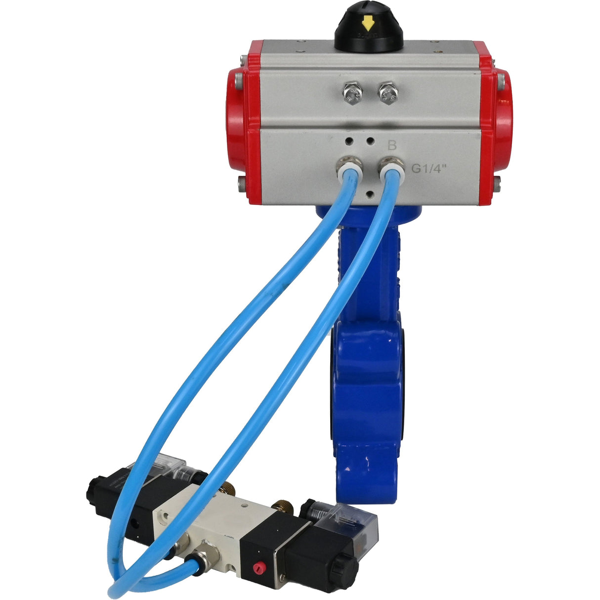 Water Butterfly Valve Elephant WBV1616N-2W-Fb-H, body material - cast iron QT450, disk material - cast iron QT450, seal - NBR, pneumatic actuator PA-SA with return springs, 4V320-10 220V