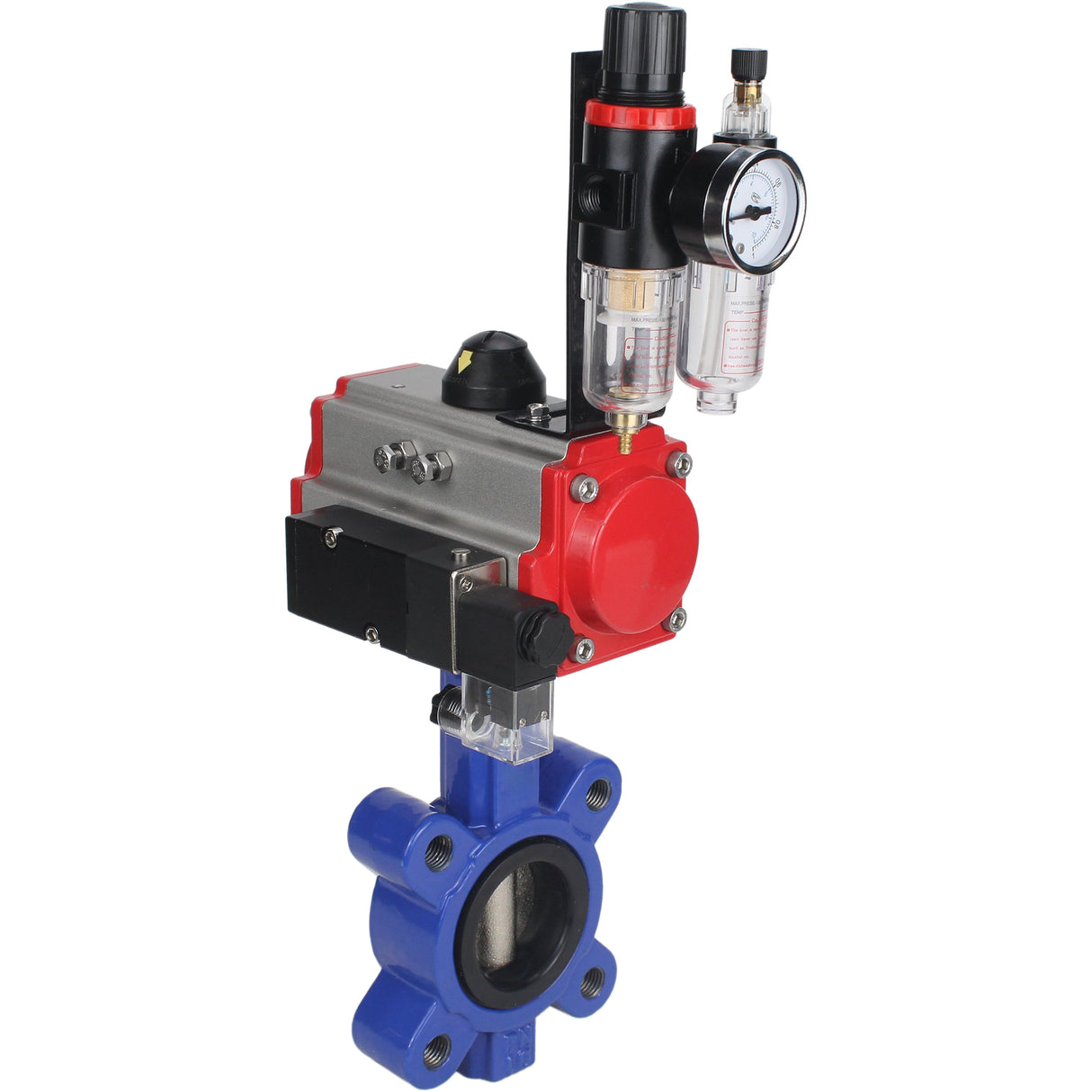 Water Butterfly Valve Elephant WBV1616E-2W-Fb-H, body material - cast iron QT450, disk material - cast iron QT450, seal - EPDM, pneumatic actuator PA-SA with return springs, 4M310-08 NAMUR 220V ATU AFC2000