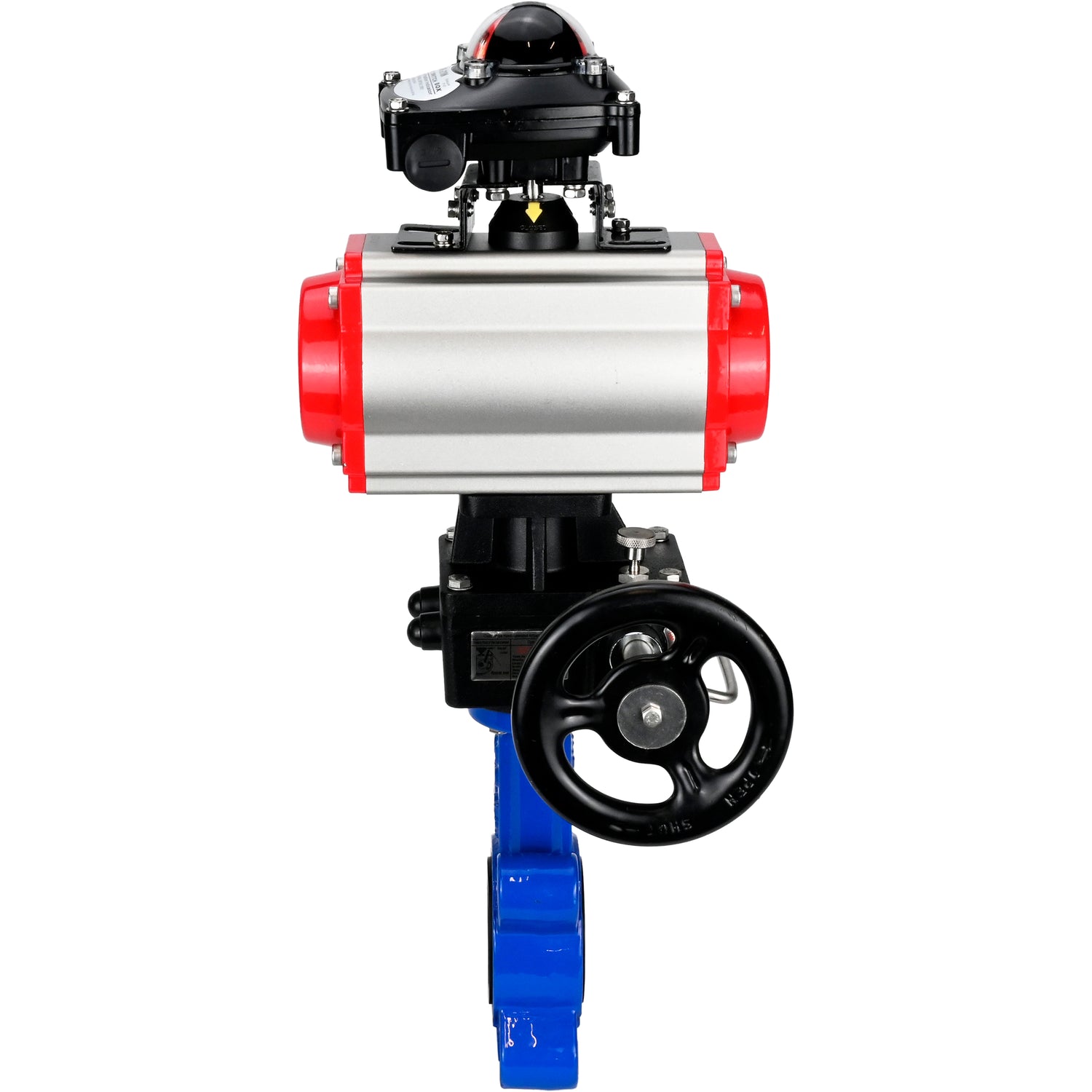 Water Butterfly Valve Elephant WBV1616N-2W-Fb-H, body material - cast iron QT450, disk material - cast iron QT450, seal - NBR, pneumatic actuator PA-DA double action, 4M310-08 NAMUR 24V, LSU APL-210N, handwheel MON