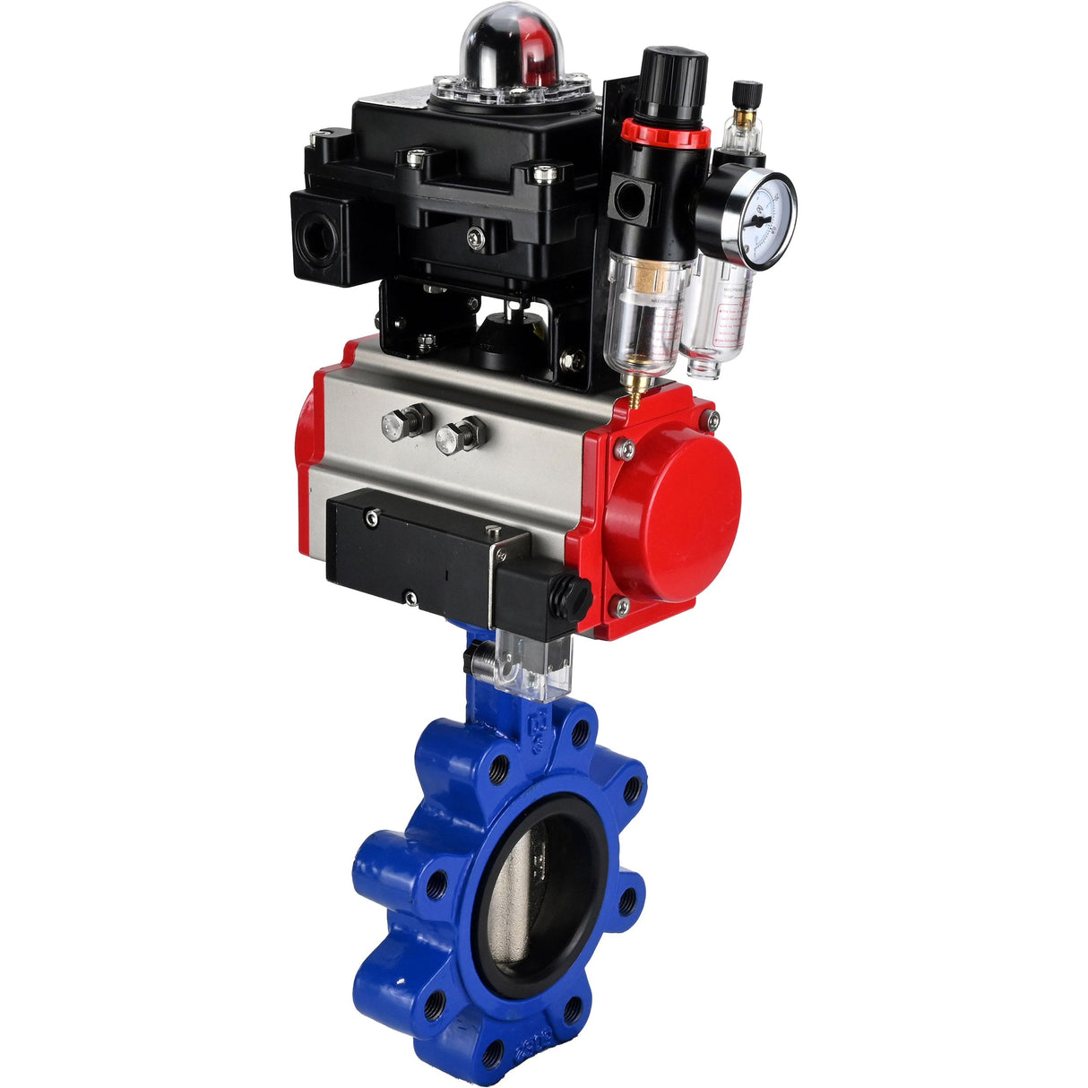 Water Butterfly Valve Elephant WBV1616N-2W-Fb-H, body material - cast iron QT450, disk material - cast iron QT450, seal - NBR, pneumatic actuator PA-SA with return springs, 4M310-08 NAMUR 24V, LSU APL-410N EX, ATU AFC2000