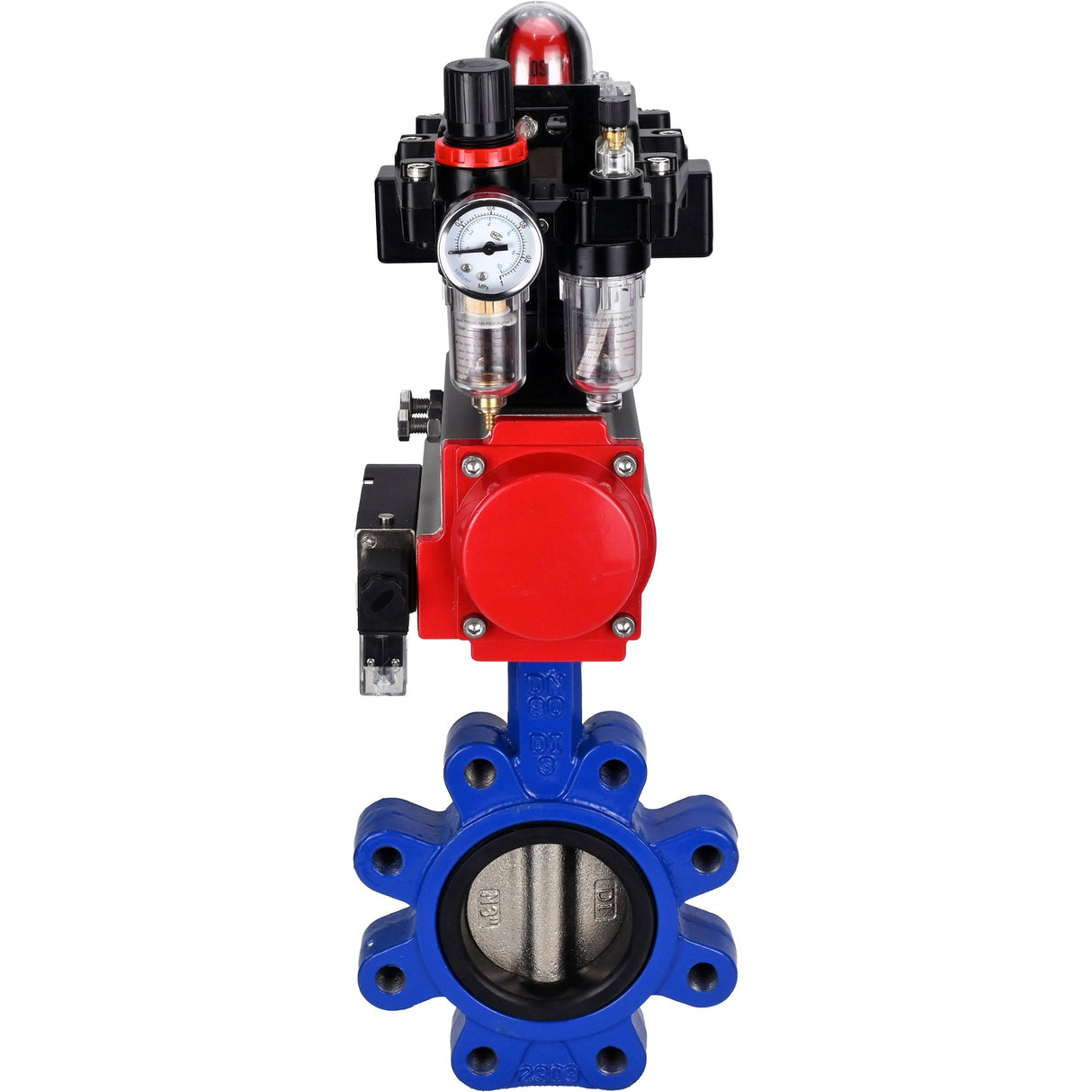 Water Butterfly Valve Elephant WBV1616N-2W-Fb-H, body material - cast iron QT450, disk material - cast iron QT450, seal - NBR, pneumatic actuator PA-SA with return springs, 4M310-08 NAMUR 24V, LSU APL-410N EX, ATU AFC2000