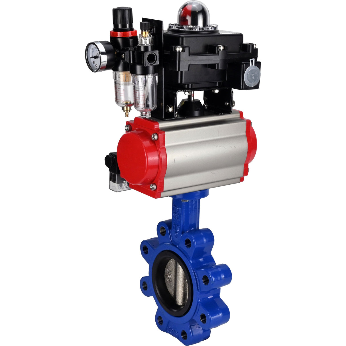 Water Butterfly Valve Elephant WBV1616N-2W-Fb-H, body material - cast iron QT450, disk material - cast iron QT450, seal - NBR, pneumatic actuator PA-SA with return springs, 4M310-08 NAMUR 24V, LSU APL-410N EX, ATU AFC2000