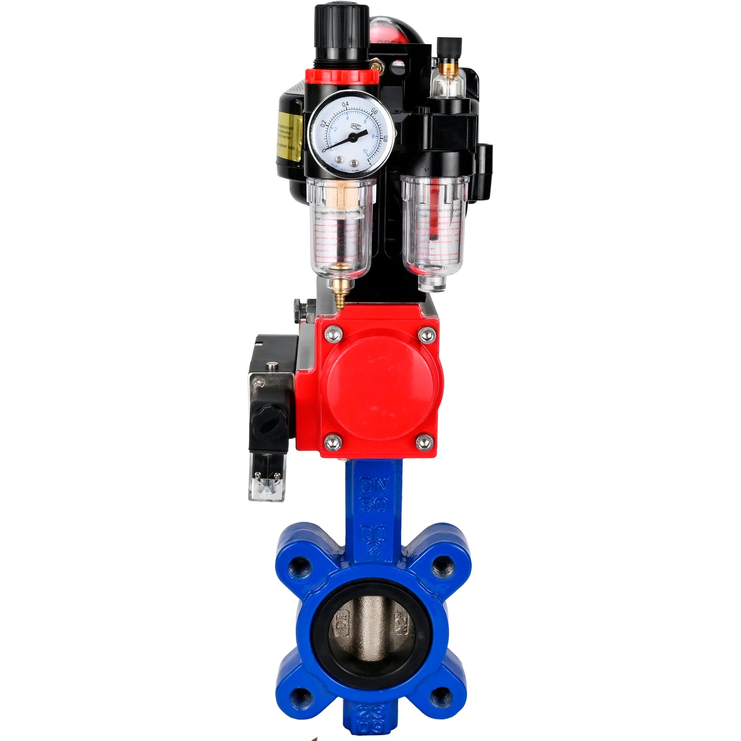 Water Butterfly Valve Elephant WBV1616N-2W-Fb-H, body material - cast iron QT450, disk material - cast iron QT450, seal - NBR, pneumatic actuator PA-DA double action, 4M310-08 NAMUR 24V, LSU APL-510N EX, ATU AFC2000